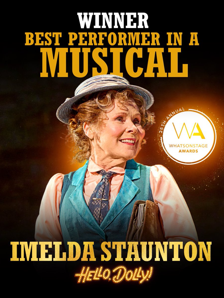 WINNER: BEST PERFORMER ✨
Congratulations to our DAZZLING DOLLY Imelda Staunton on her well-deserved win! @whatsonstage #HelloDollyLDN #WOSawards