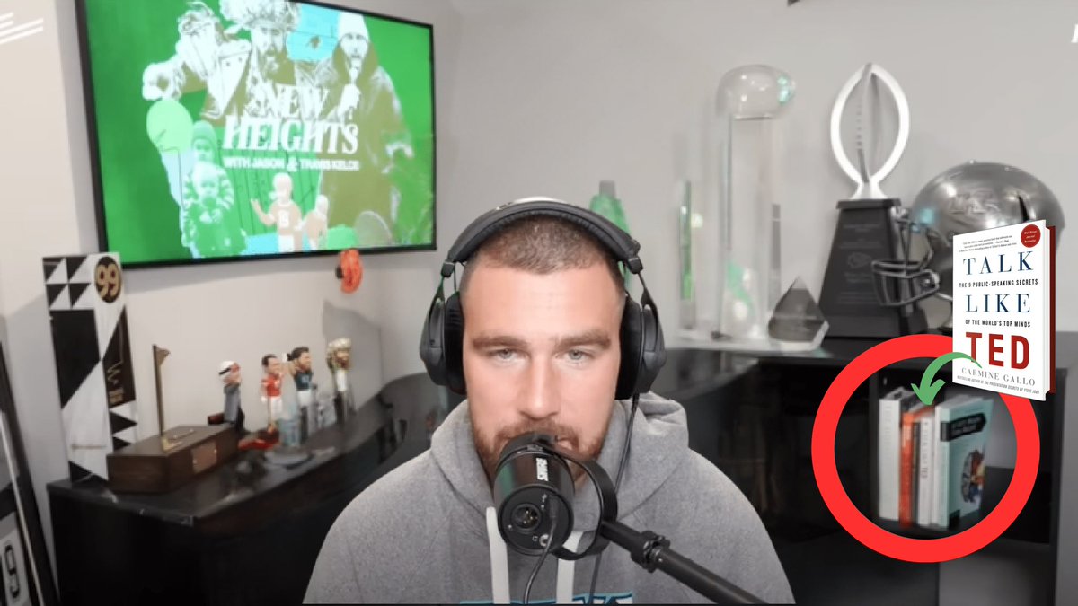 Great leaders know communication matters on any field. Thrilled to see one of my books on Travis Kelce’s bookshelf. #SuperBowl