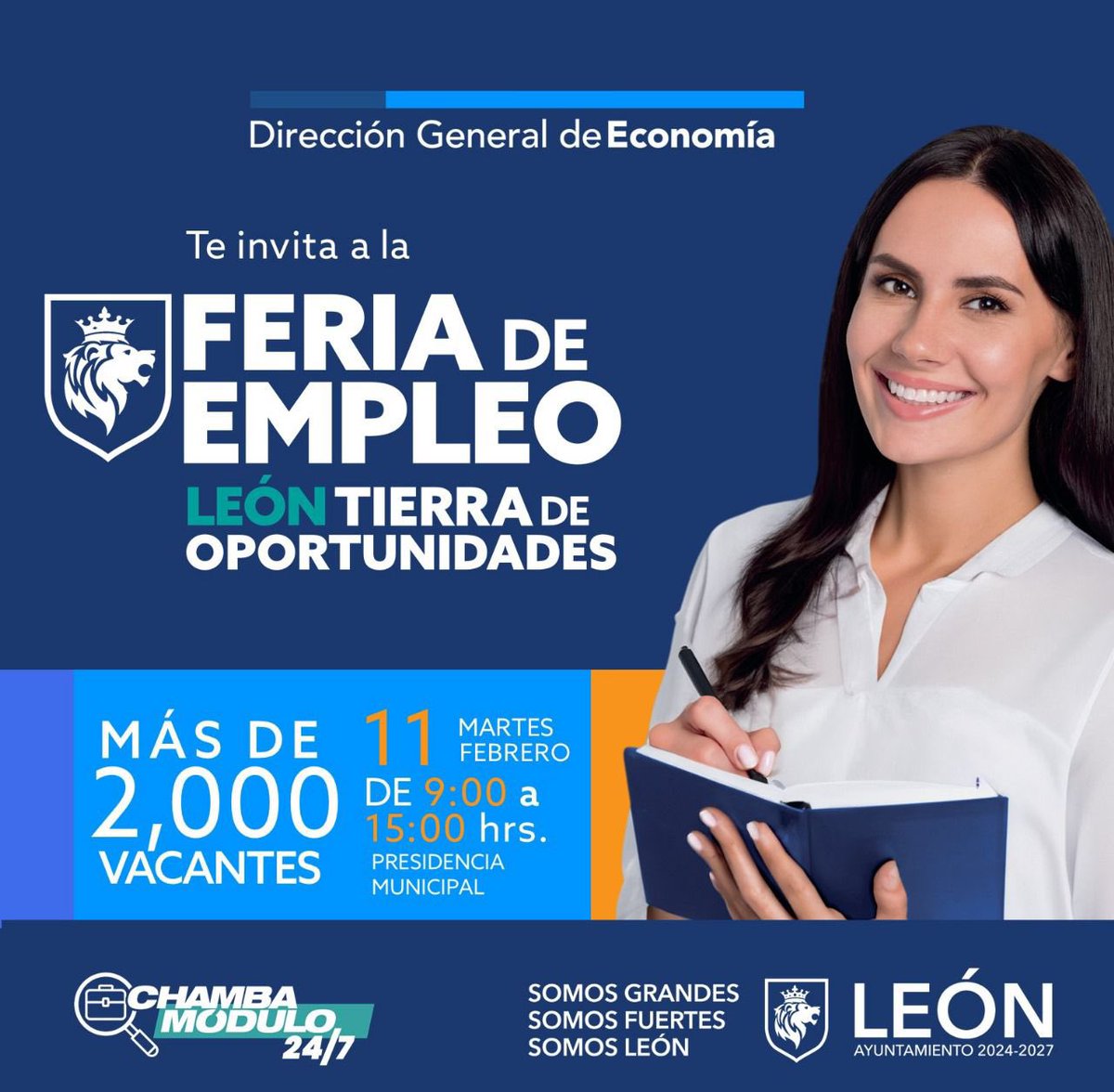 Te esperamos el próximo martes 11 de febrero en Presidencia Municipal, más de 2,000 vacantes laborales ✅ y 140 empresas en la #FeriaDeEmpleo, ven y encuentra una oportunidad 😃
⏰: 9:00 hrs a 15:00 hrs 
 #León