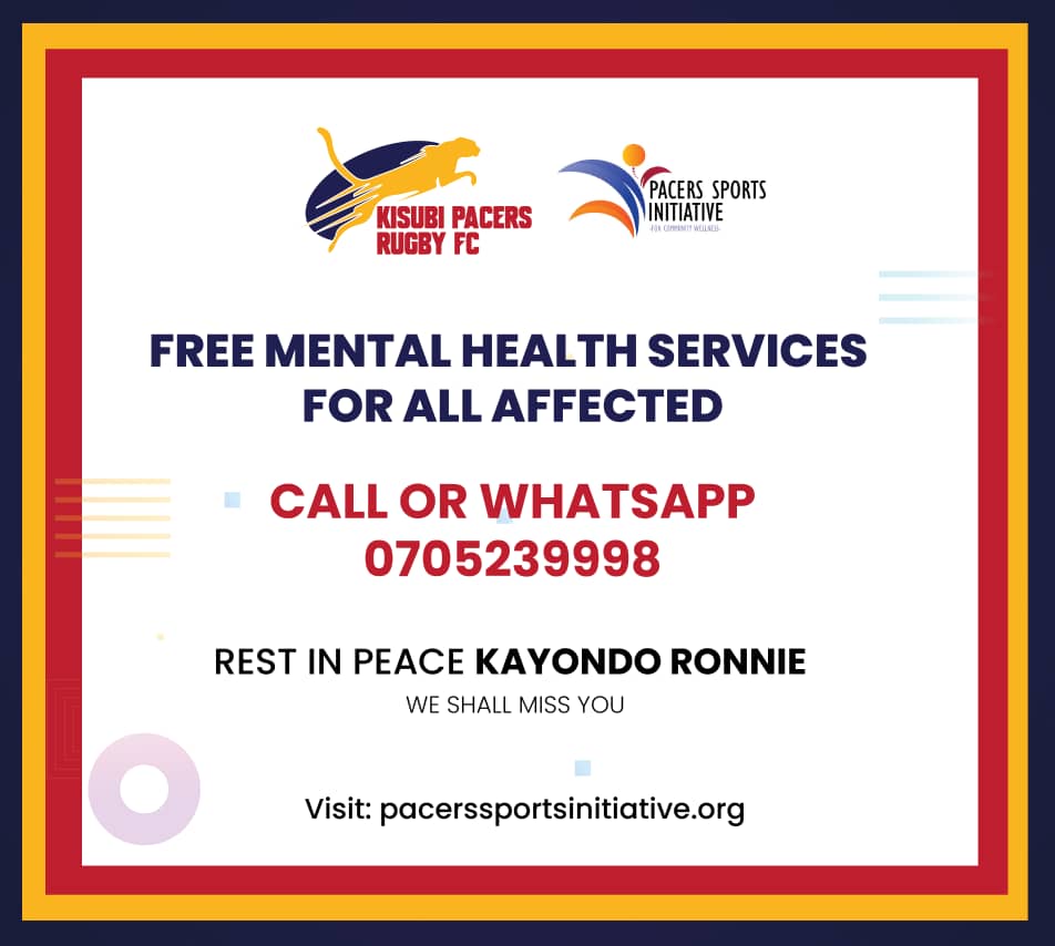 Pacers understand that the passing of Ronnie has sent shocking waves. 
Everyone deals and processes differently.
We have therefore opened a line for all those that need to talk to our professional team.
Our condolences to EaglesRfc, the Family and Uganda Rugby
RIP: Ronnie