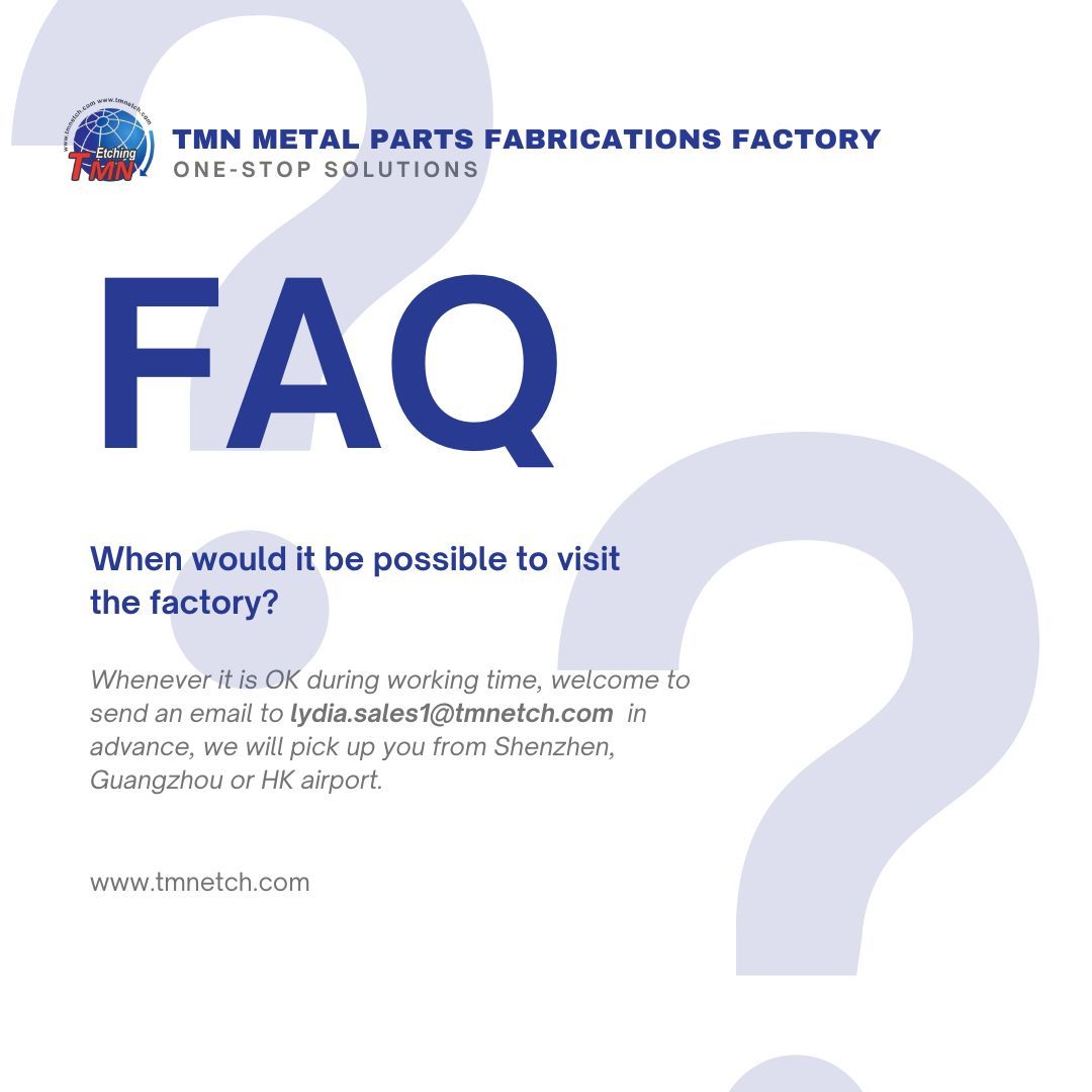 TMNphotoetching's tweet image. Got questions? We’ve got answers! Check out our FAQ post to learn more about our products, processes, and customization options. For further inquiries, contact us anytime at lydia.sales1@tmnetch.com.

#TMNetch #FAQs #customerquestions #metalparts #customsolutions