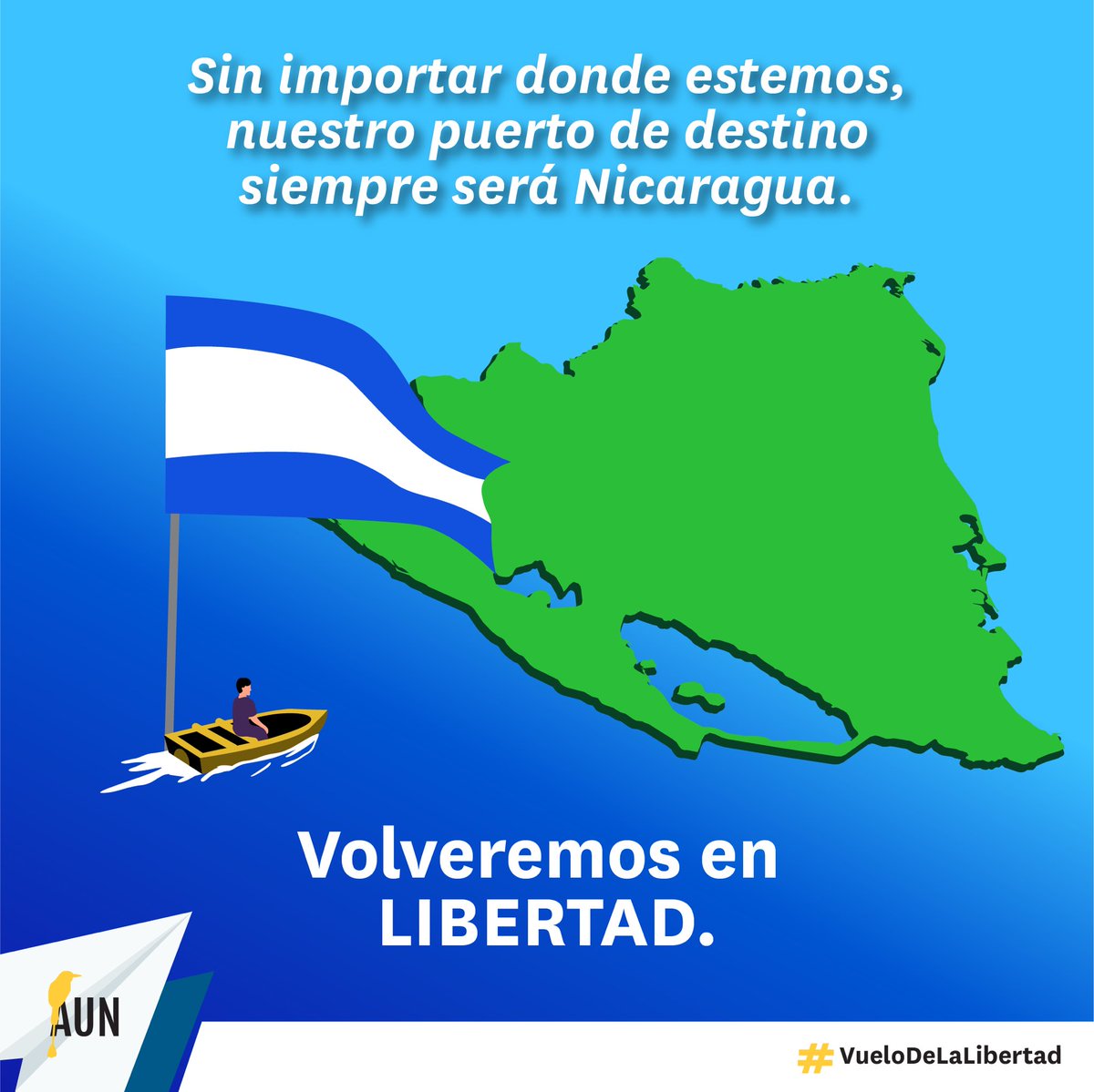 AUNNicaragua's tweet photo. Los nicaragüenses que injustamente hemos sido desterrados y exiliados por la dictadura sandinista, ¡volveremos en libertad! #SOSNicaragua 🇳🇮 https://t.co/T52kb0q4mD