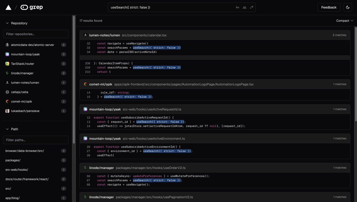 Blessed be grep.app because I can search code and see how others do things.

I can't tell you how many times it saved me.