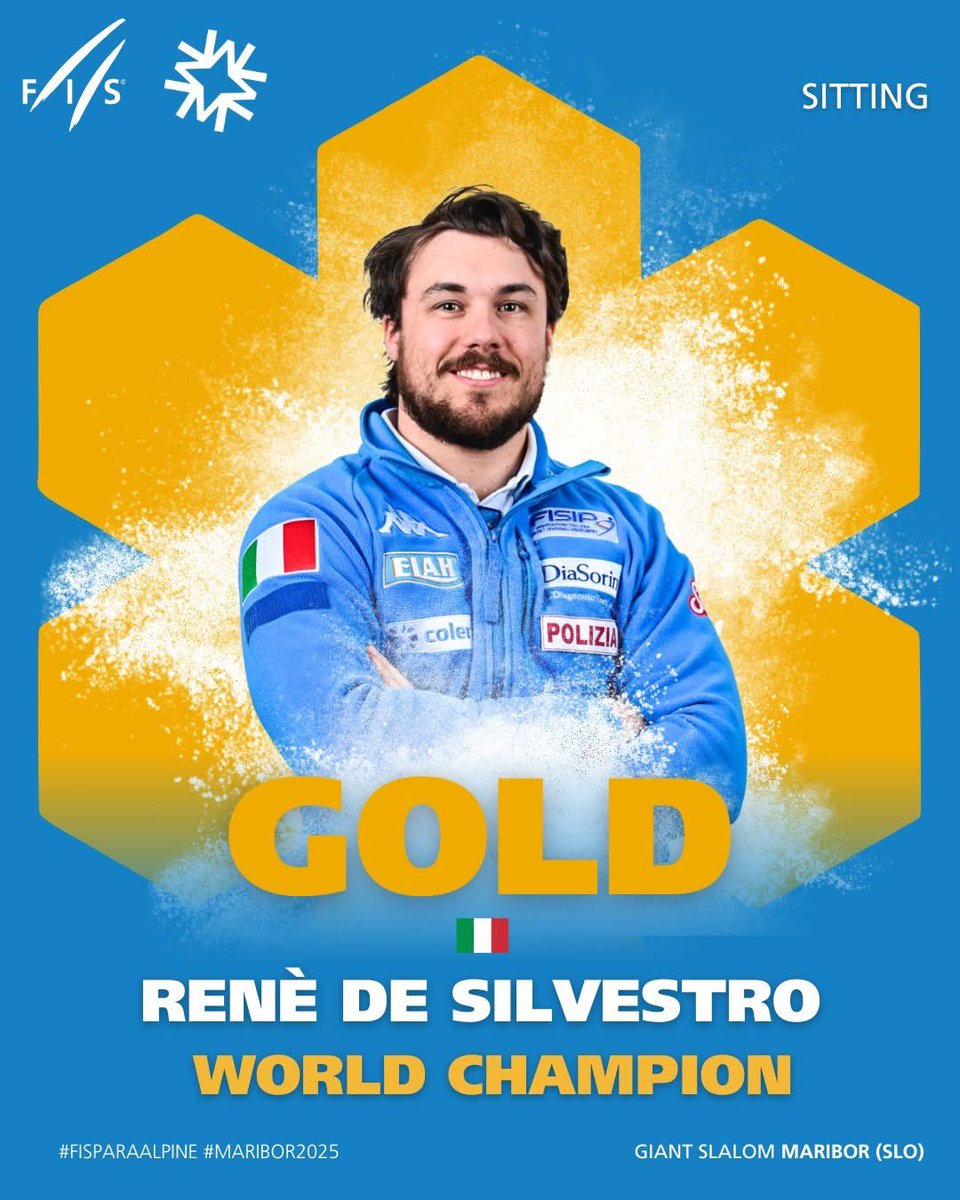 💛 Notizie d’oro dai Mondiali di Maribor!
Dopo l’argento di ieri, oggi due preziosissime medaglie d’oro nello #SlalomGigante per Giacomo Bertagnolli con la sua guida Andrea Ravelli (VI) e per Renè De Silvestro (sitting). Sono loro i nuovi Campioni del Mondo!

Applausi! 👏 🎉