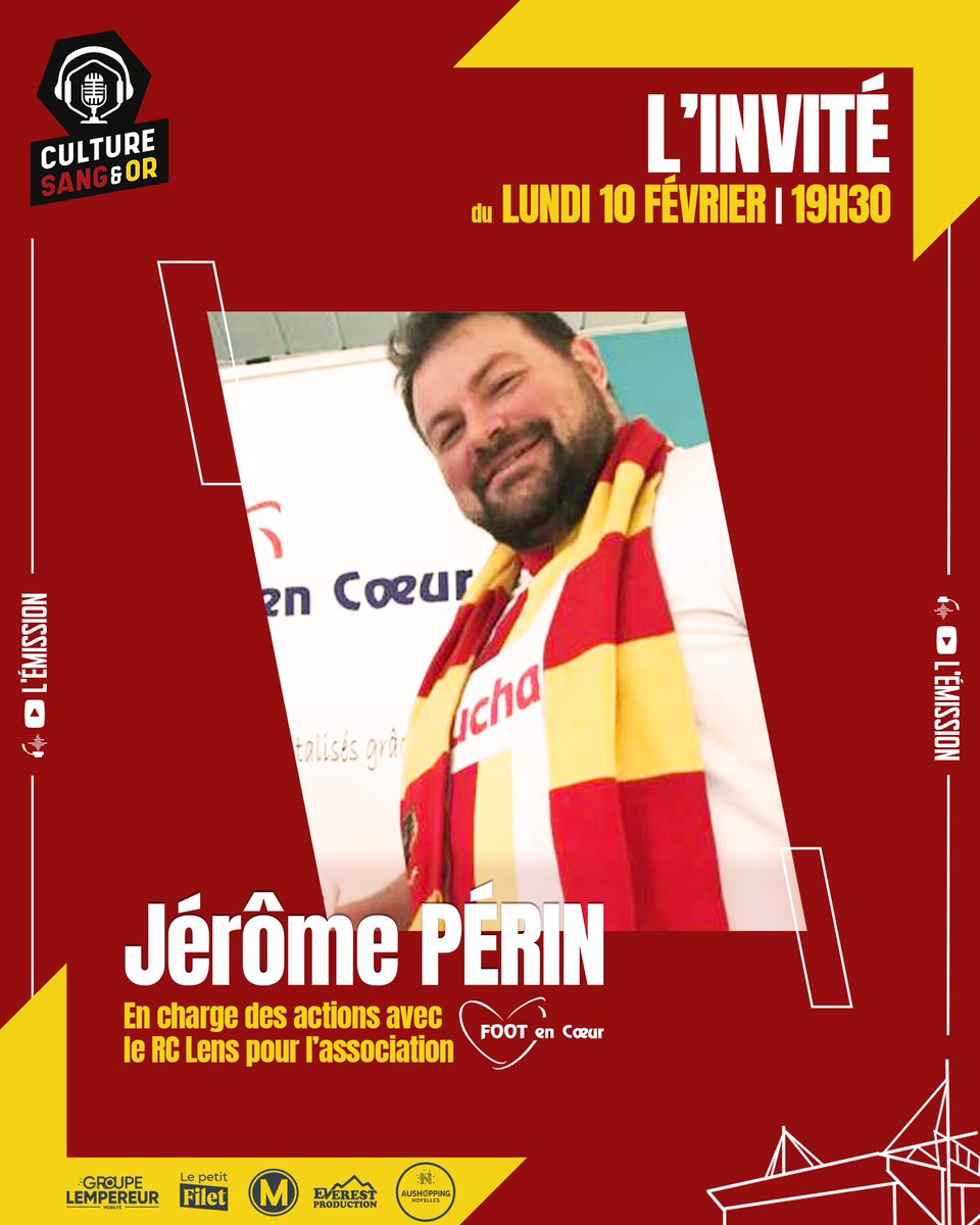 [Émission | #S5E29]

En charge des actions avec le #RCLens pour Foot En Coeur, 𝗝𝗲́𝗿𝗼̂𝗺𝗲 𝗣𝗲́𝗿𝗶𝗻, également supporter Sang&amp;Or, sera l’invité de demain !

Il reviendra notamment avec nous sur la défaite du Racing, et nous présentera l’association.

#OGCNRCL #CSO 🔴🟡