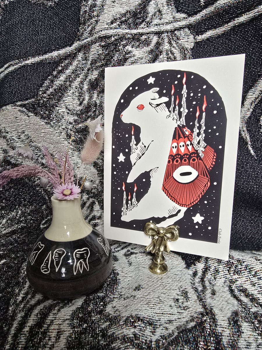 I made 5"x7" prints with some of the pieces from my drawtober zine! Live on my store now 🖤🦇