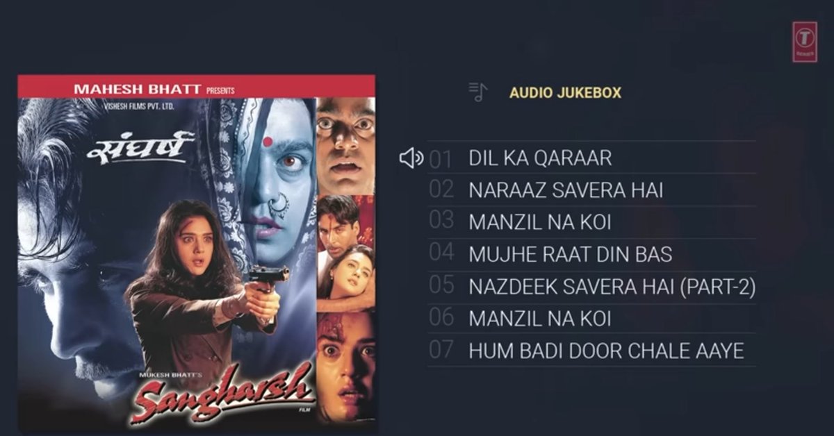 neetiroy's tweet photo. Was watching #Sangharsh the other day.. Kya gaane hote the yaar Bollywood movies ke. ❤🙌🏻
The soundtrack was composed by Jatin-Lalit. Lyrics by Sameer.
Playback by #SonuNigam , #KumarSanu #ShraddhaPandit #RemoFernandes
#TanujaChandra #AkshayKumar @realpreityzinta #AmanVerma @ranaashutosh10 @TSeries