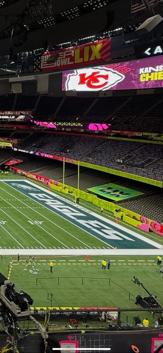 ChooseLoveM's tweet photo. Picture of the field at Caesars Superdome, home of Super Bowl LIX! 

Notice the end zone…#ChooseLove https://t.co/ljfVsi2Vbj