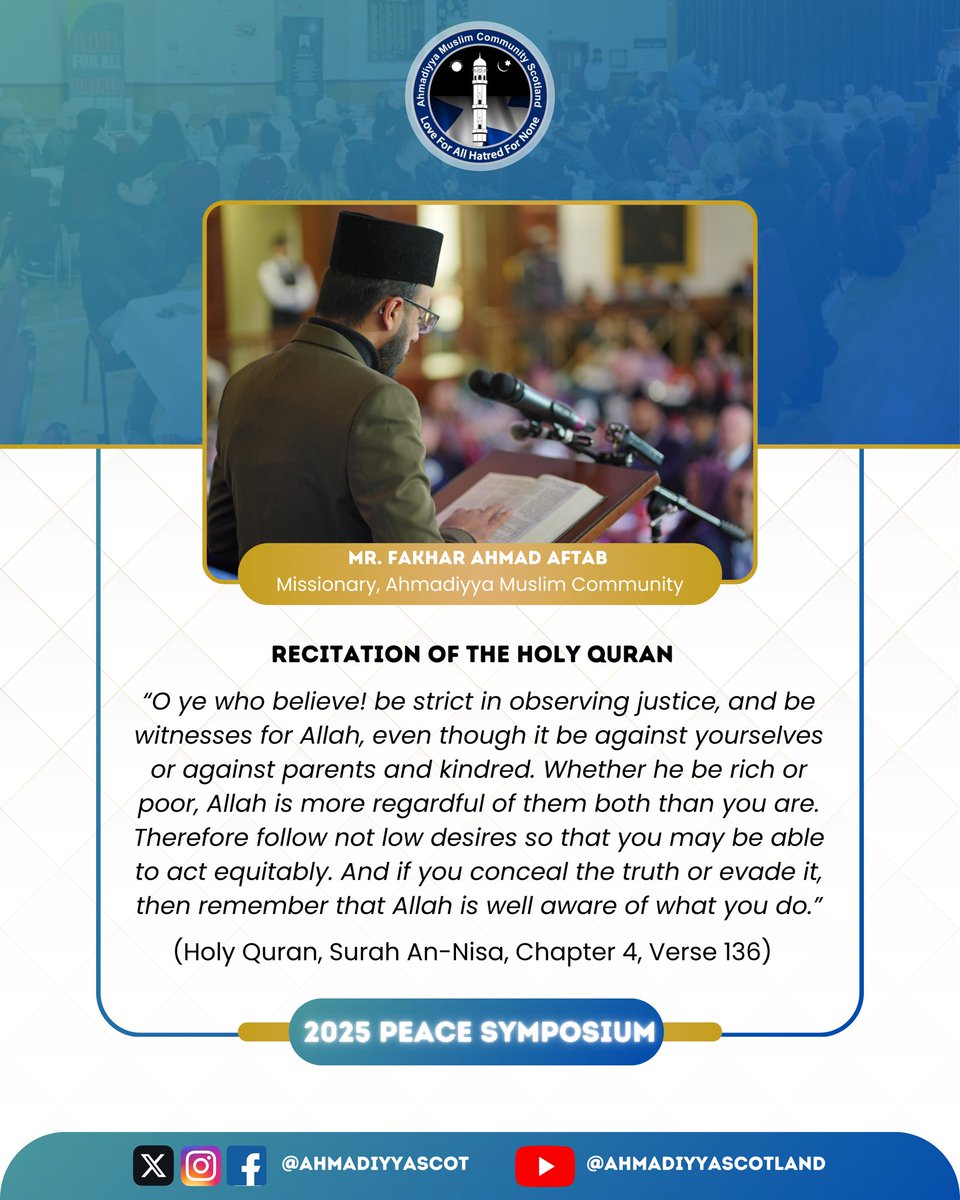 The proceedings of the #PeaceSymposiumScotland have started with the recitation of the Holy Quran.