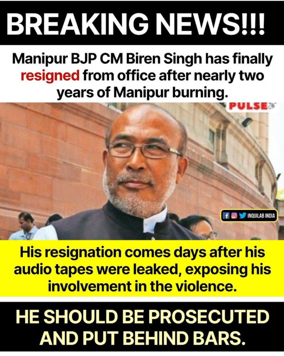 kso_shillong's tweet photo. #ManipurViolence 
#BirenSingh
#leakedTapes

The recent resignation of Manipur's Chief Minister, N Biren Singh, can be seen as a strategic move to avoid the embarrassment of a potential no-confidence motion initiated by the Congress party ¹. This development comes amidst the ongoing ethnic clashes in the state, which have resulted in significant loss of life and displacement of people. The opposition had been vocal about its dissatisfaction with Singh's handling of the crisis.

The Manipur Biren Tapes, currently under scrutiny by the Supreme Court of India, have added to the controversy surrounding Singh's leadership ². These tapes allegedly contain conversations that implicate Singh in ethnic violence, further fueling demands for his resignation. As the situation in Manipur continues to unfold, our organization remains committed to monitoring developments and advocating for peaceful resolution and accountability.

https://t.co/XF1L2cRzUX

@HMOIndia 
@sardesairajdeep 
@thewire_in