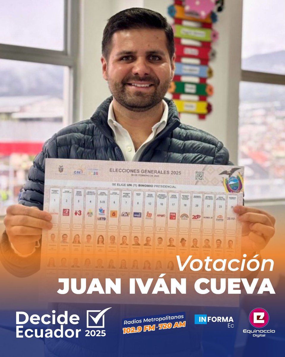 🗳️ Votación del candidato a la presidencia por AMIGO, <a href="/JuanIvanCuevaEc/">Juan Ivan Cueva</a>, en #Loja

#DecideEcuador2025