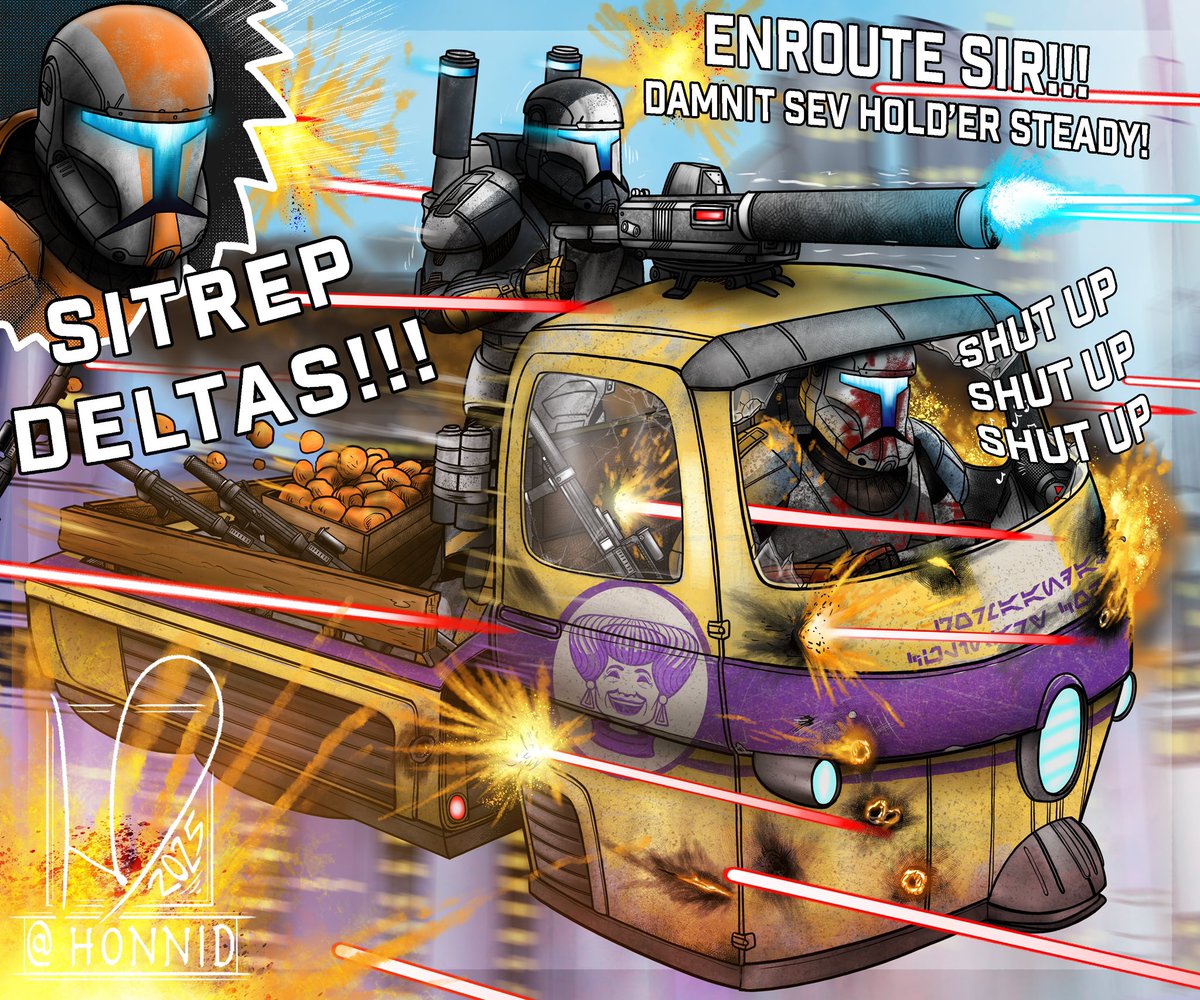WhoKneeDavid's tweet image. TACTICAL TUK TUK 

Delta squad had to uhh… commandeer a vehicle to complete their op. Honestly Scorch and Sev could pull it off right? 
#republiccommando