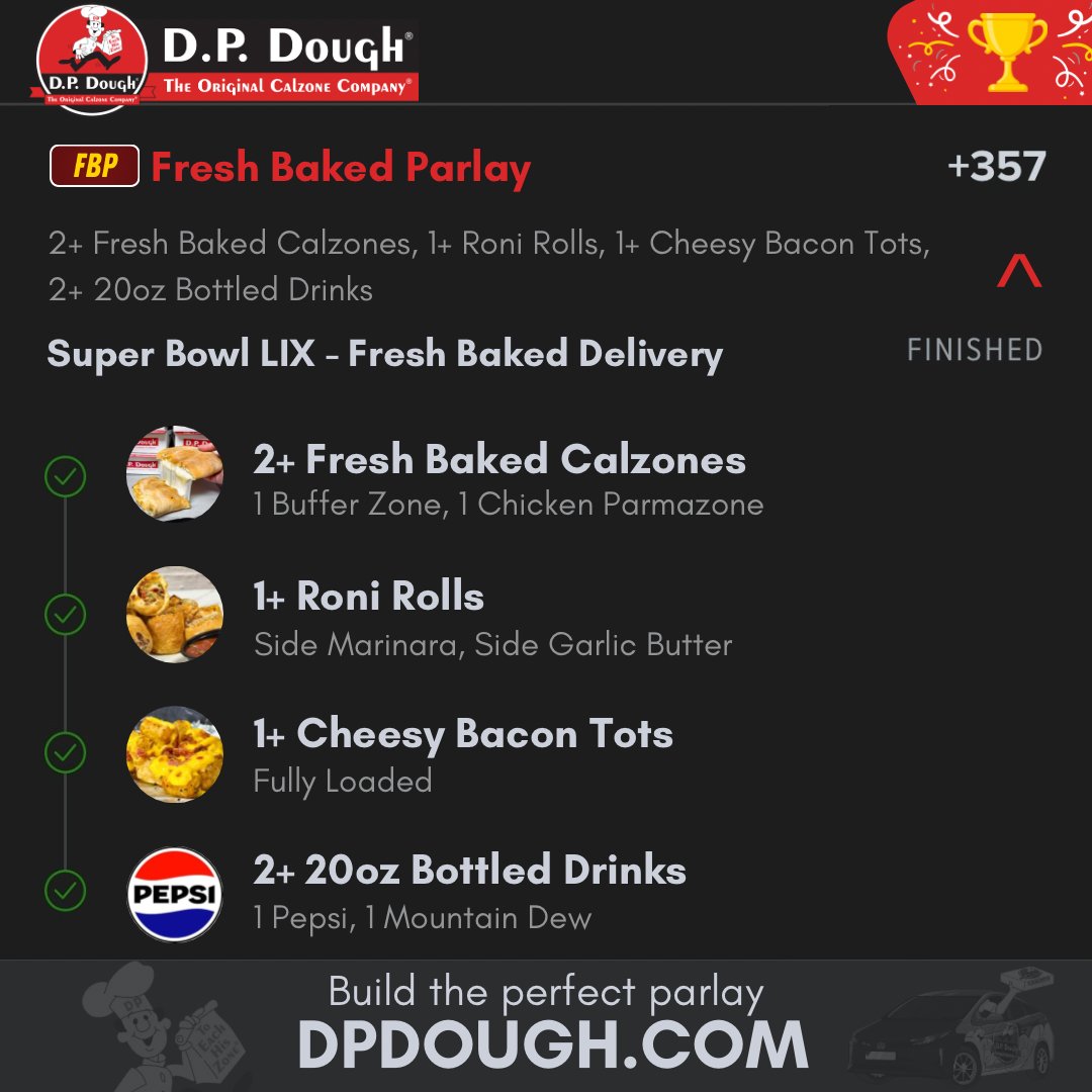 Game day calls for calzones! 🏈🔥 Skip the fumble on snacks—order your favorite cheesy, stuffed calzones for the ultimate Super Bowl feast. 🥟🙌 Who’s ready to score big?!

Order on our app📱 or online at dpdough.com