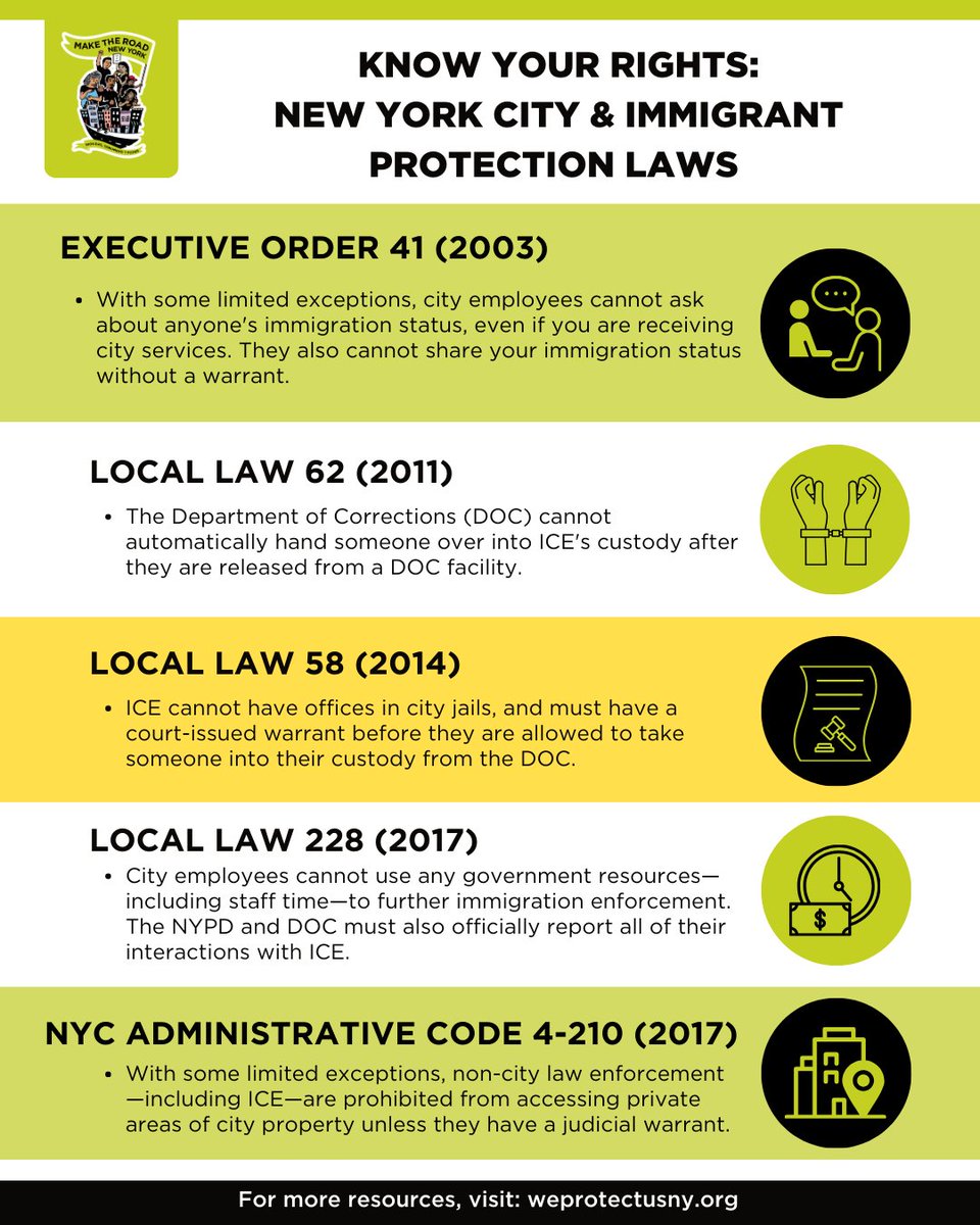 MaketheRoadNY's tweet photo. 🗽Know Your Rights as an NYer– For years, NYC has maintained its status as a "sanctuary city," which limits our cooperation w/ federal immigration enforcement. See how to keep yourself & your loved ones safe from ICE. #WeProtectUs

For more resources, visit: https://t.co/juMZ6Elxyq