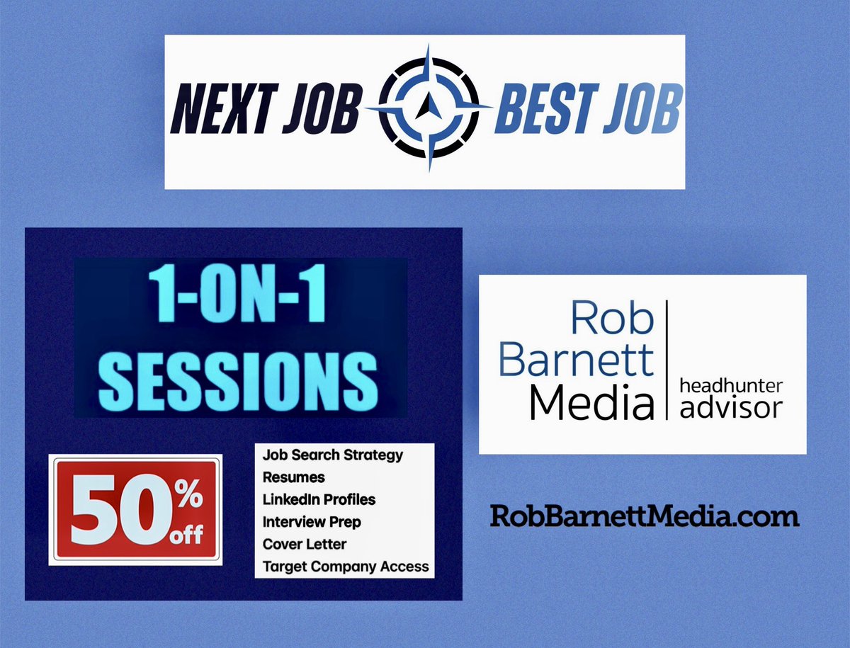 50% off all our job search sessions for the first 25 of you to email &amp; here’s the reason why: vimeo.com/1054792481 

50% off these fees: lnkd.in/gk5kUHRR

RobBarnettMedia.com

#NextJobBestJob #sessions #Hiring #Headhunter #NewApp #TargetCompanies #JobSearch