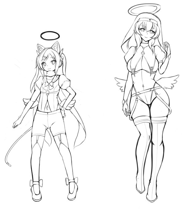 魔法天使ちゃんの新しい仲間のラフです('▽`)
→の仲間たちです😇 