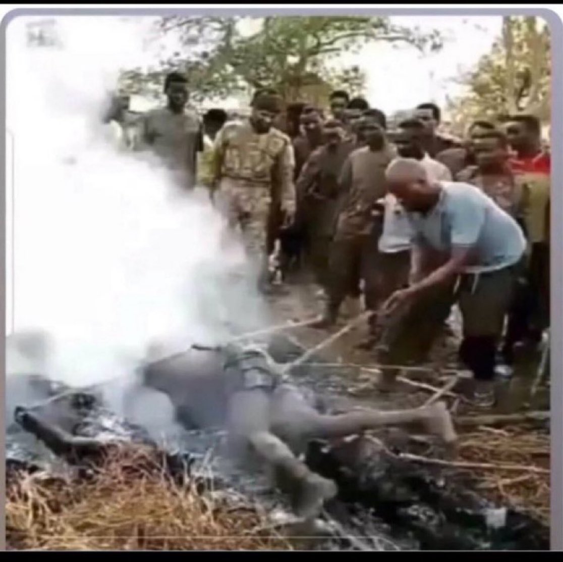Eyerustg's tweet photo. Warning ‼️ graphic content viewer discretion is advised: 

⤵️

#AmharaFanoMilitia which was collaborated with Ethiopian forces during #TigrayGenocidalWar burned
Tigrayan man alive. #TigrayGenocide 😭💔 @MikeHammerUSA  @IntlCrimCourt  @amnesty @EU_Commission  @antonioguterres 

⤵️ https://t.co/FxPAldI0gj