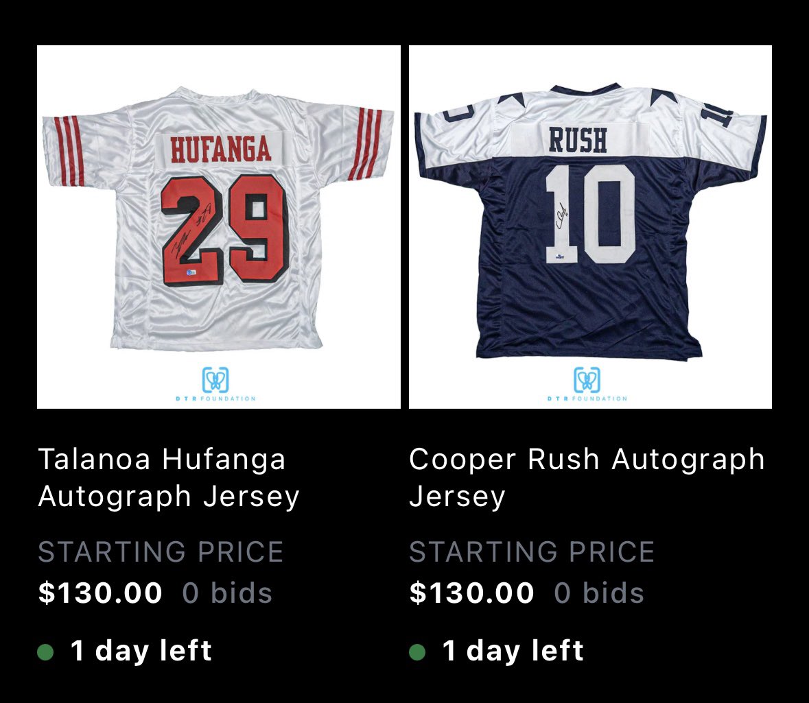 mtrobinson's tweet photo. Can’t make the @dtrfdtn Super Bowl Watch Party on Sunday, but want to get in on the action? We have a silent auction with sports memorabilia. You can bid until halftime of the game. Go to https://t.co/IeD2s6SBtu. #patrickmahomes #cooperrush #khalilshakir #talanoahufanga https://t.co/zc2eGExU4X