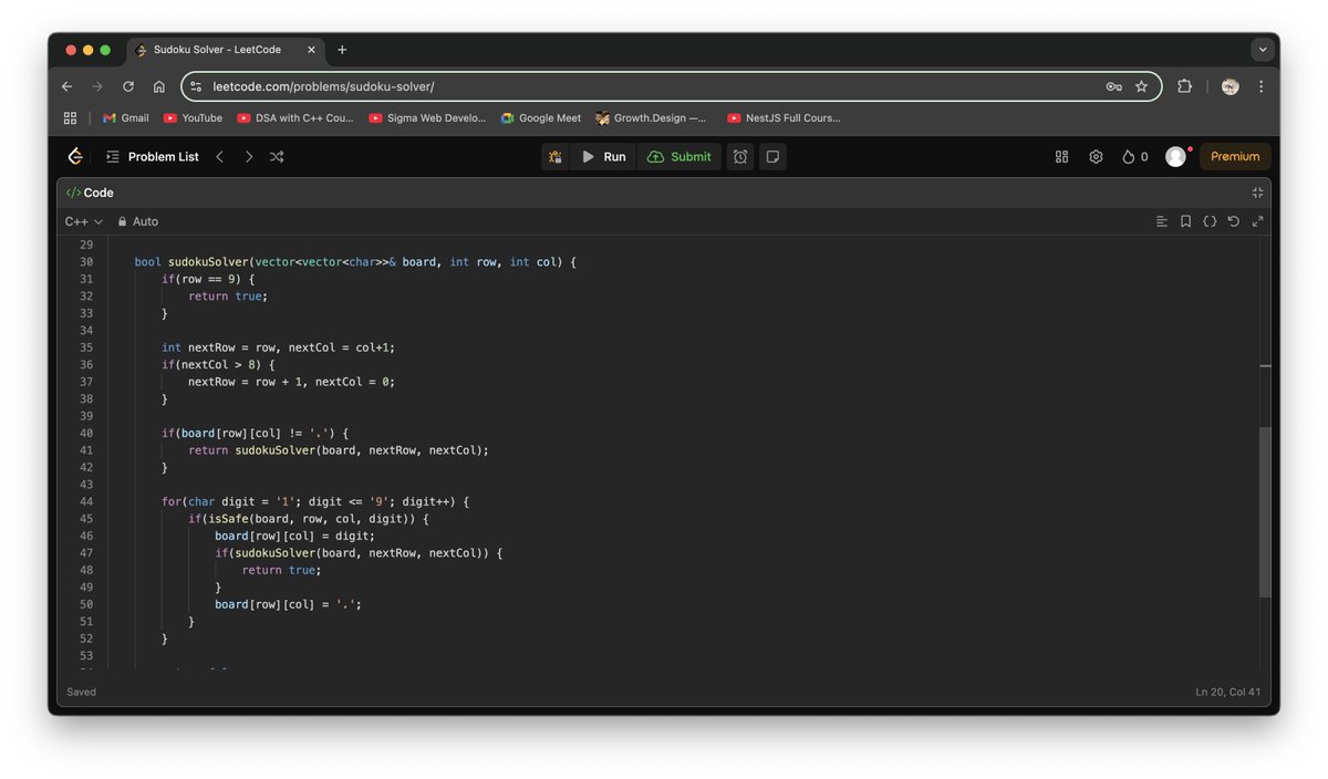 mursaleen_nisar's tweet image. Solved LeetCode #37: Sudoku Solver!
Used recursion & backtracking to fill a 9x9 board while respecting constraints. The key? Pruning unnecessary recursion by checking rows, columns, & 3x3 grids early. Visualizing the recursion tree made everything click!
#SudokuSolver #DSA