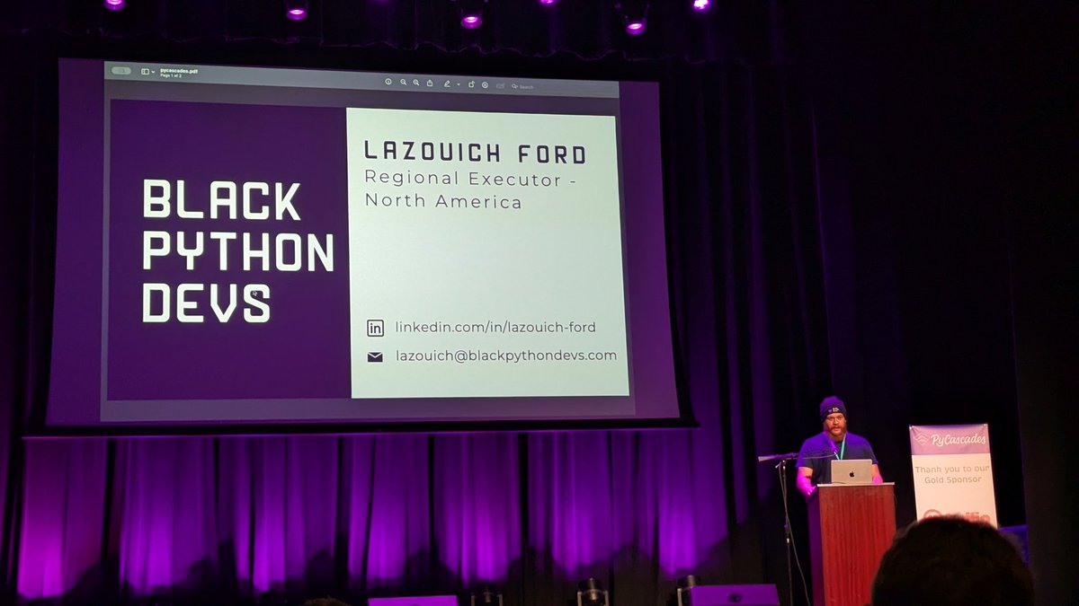 Shout-out to black python devs group with Lazouich Ford at <a href="/pycascades/">PyCascades</a>