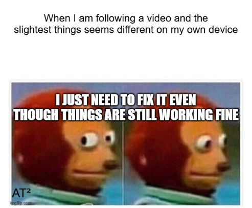 TechnophileAyod's tweet photo. For real though

Makes me feel a little uncomfortable till I get the interface on my device to be almost as the same as the tutorial I am following 😂 ....Even to the theme (Dark or light)

Just me?

#meme #MemesAI #programminghelp #developers #technophiles @freeCodeCamp https://t.co/eaDCjIpMFQ