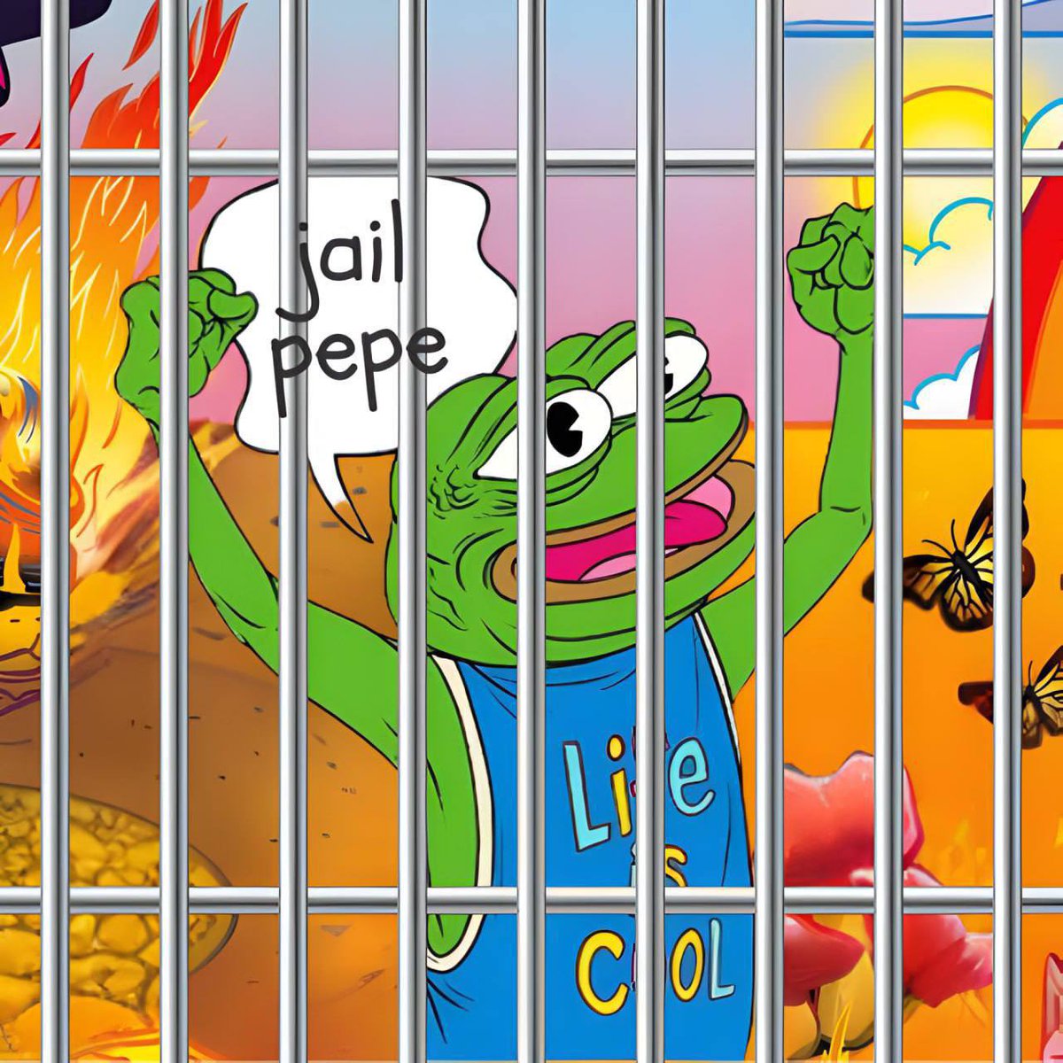 $JAILPEPE (SOL)

New launch. Following Jail meta. Low cap around 35k. Good branding and ticker. Riskier degen play so enter at own risk. 

“Pepe is going to jail for being too funny and autistic. $JAILPEPE is the meme coin that will shake things up. Will Pepe escape, or is he