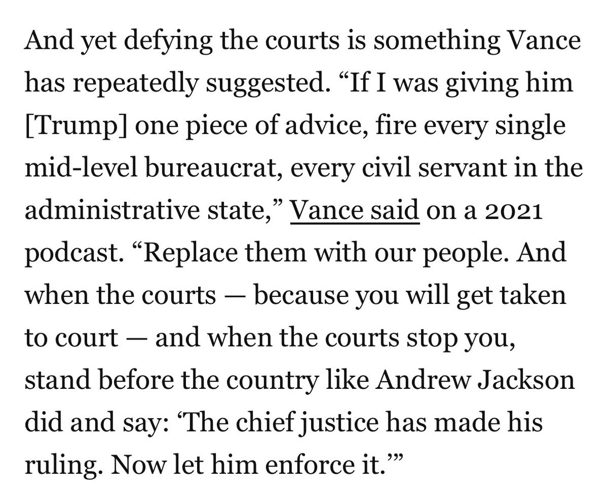 mehdirhasan's tweet photo. For folks who are surprised about, or shocked by, Vance calling on Trump to ignore judges, he’s been saying it for a while but much of our press wasn’t paying attention: https://t.co/Z2hhYQVsiB