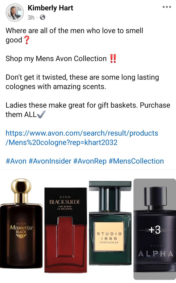 Hart_pgh's tweet photo. Where are all of the men who love to smell good❓️

Shop my Mens Avon Collection ‼️

Don't get it twisted, these are some long lasting colognes with amazing scents.

Ladies these make great for gift baskets. Purchase them ALL✔️

https://t.co/l8NS2sd0I5

#Avon #AvonInsider #Avon https://t.co/p8kUhFgSVy