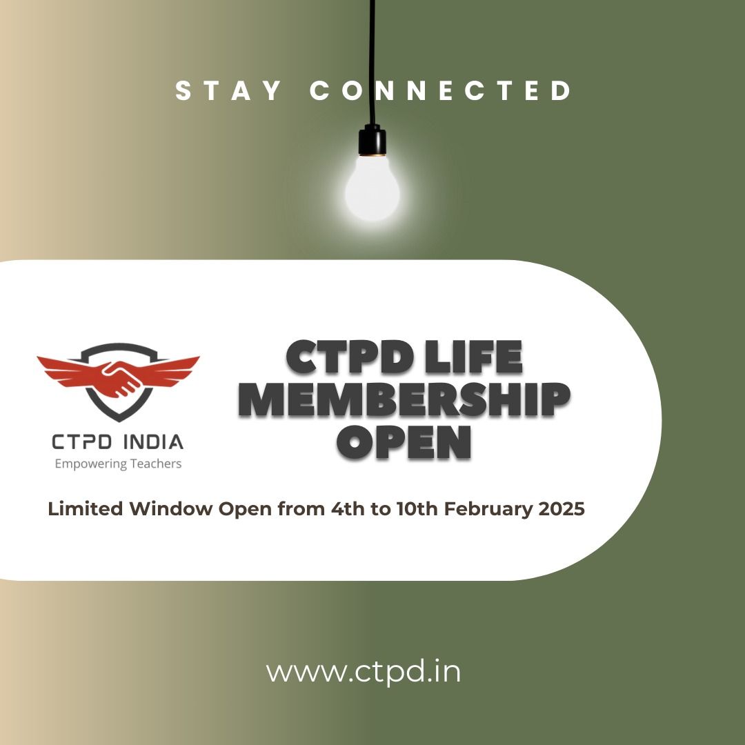 ctpdin's tweet image. Join our community of dedicated educators. Our Life membership window is open for a limited time, from February 4th to 10th, 2025.
 
For more details and to become a member, visit us at: ctpd.in/join-us/as-ctp…
Let’s Connect and Collaborate to Empower Teachers
.
#CTPD #CTPDIndia