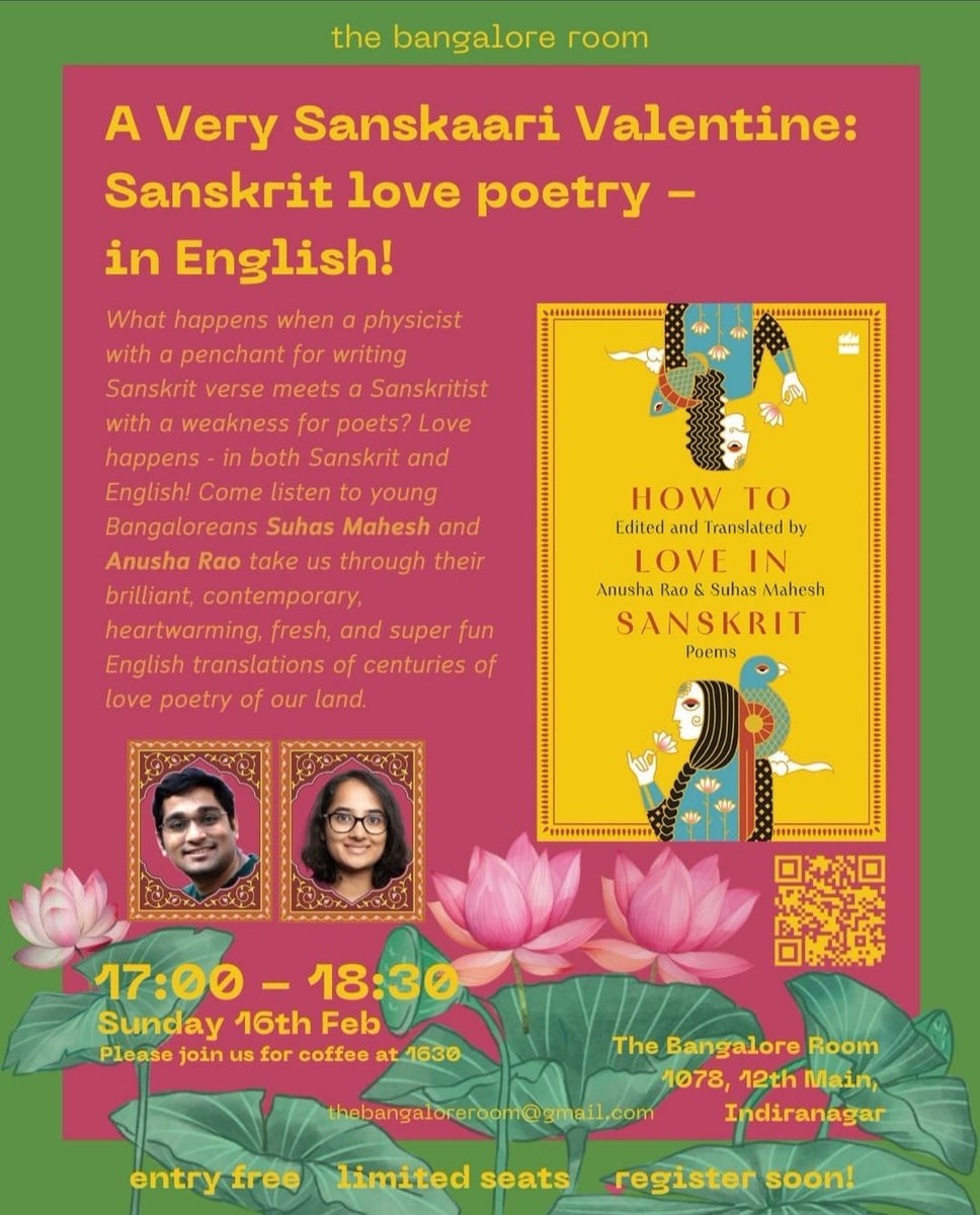 Whether you're looking for date ideas for Valentine's weekend or a fun way to spend it while staying happily single, join us! ;) 
Feb 16 at The Bangalore Room
Coffee at 4 30, event starts at 5
Entry free, register here: tinyurl.com/SanskritLove