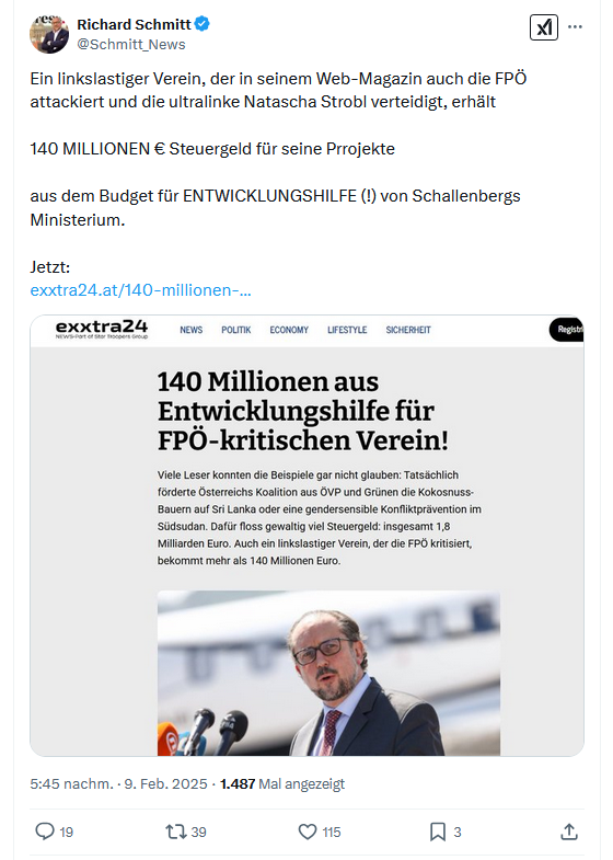 Nebenschauplatz heute, aber trotzdem: Hat der Verein "Südwind", den <a href="/Schmitt_News/">Richard Schmitt</a> mit diesem aufregenden Titel meint, tatsächlich 140 Millionen Euro aus dem Außenministerium bekommen? 

"Viele Leser konnten die Beispiele gar nicht glauben", ich auch nicht. Also: Kurzer Thread.