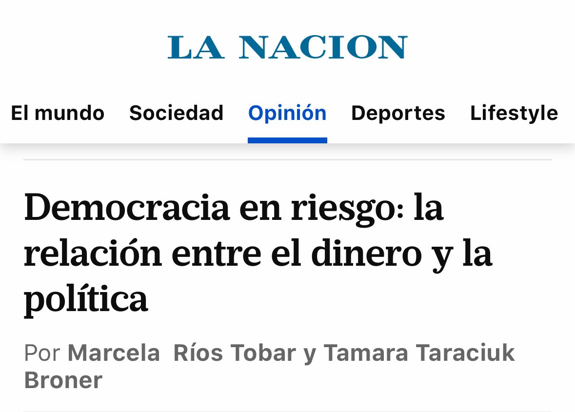 Tamara Taraciuk Broner (@tamarataraciuk) on Twitter photo Urge movilizar a la opinión pública en LatAm para que influir en la política con financiación ilícita tenga un costo reputacional político.
Para ello, el sector privado tiene un rol clave para jugar.
Mi artículo con <a href="/mriost/">Marcela Rios Tobar 💚💜</a> <a href="/Int_IDEA/">International IDEA</a> para GDA:
lanacion.com.ar/opinion/democr… Urge movilizar a la opinión pública en LatAm para que influir en la política con financiación ilícita tenga un costo reputacional político.
Para ello, el sector privado tiene un rol clave para jugar.
Mi artículo con <a href="/mriost/">Marcela Rios Tobar 💚💜</a> <a href="/Int_IDEA/">International IDEA</a> para GDA:
lanacion.com.ar/opinion/democr…