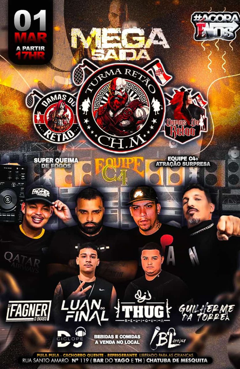 MEGA SAÍDA DA TURMA RETÃO 🐺🎌🇭🇷

01 DE MARÇO: APARTIR DE 17:00 HRS 

SUPER QUEIMA DE FOGOS 🎆🎇
EQUIPE DE SOM + ATRAÇÕES 
VARIOS DJS ✅
BEBIDAS A VENDA NO LOCAL

RUA : SANTO AMARO 119 - CHATUBA DE MESQUITA 

LIBERADO : REFRIGERANTE+ CACHORRO QUENTE E PULA PULA PARA AS CRIANÇAS.
