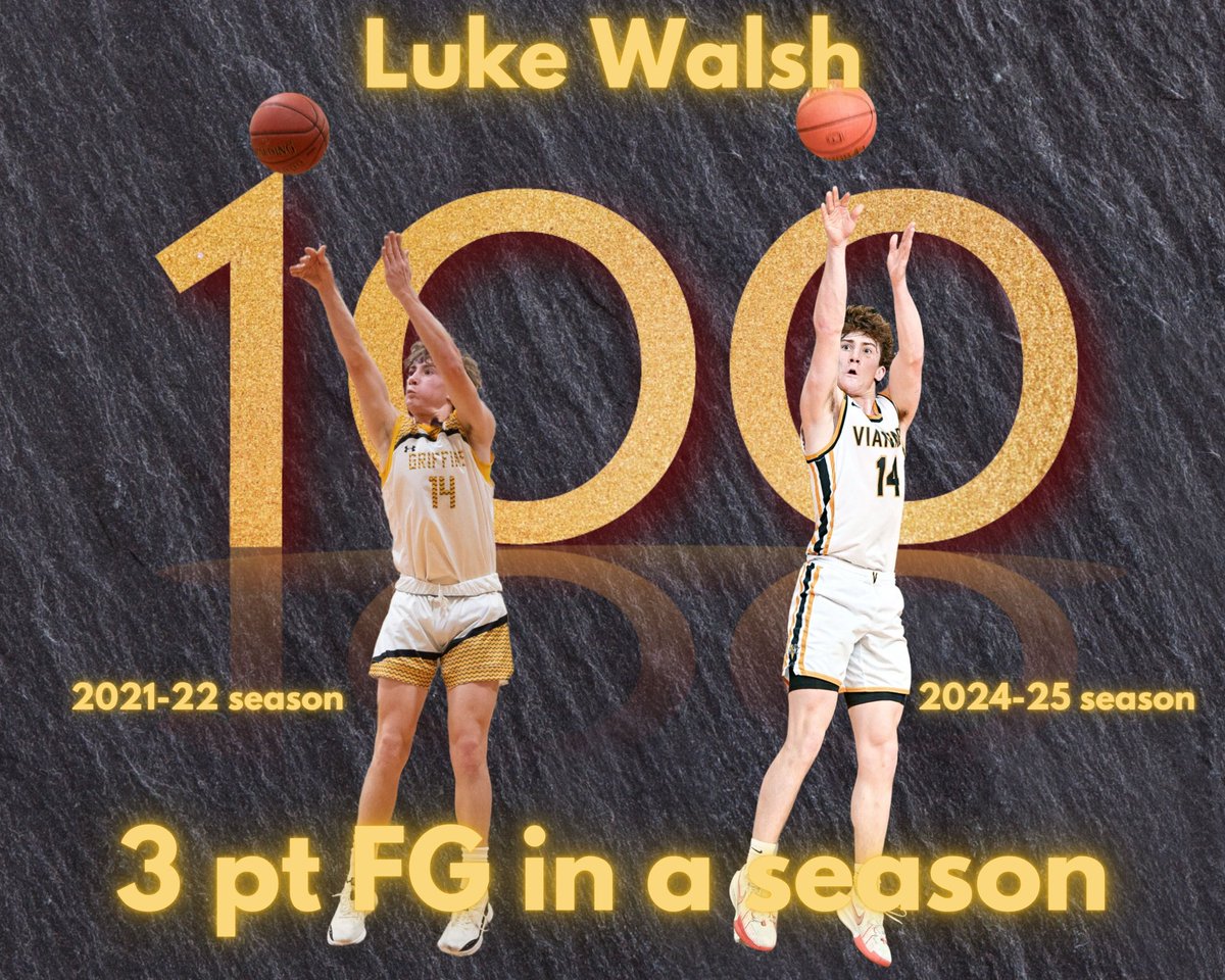 Vianney Basketball (@vianneyhoops) on Twitter photo Congrats to <a href="/LukeWalsh1414/">Luke Walsh</a> who becomes the first STL area player to record 2 seasons of 100 made 3 pt FG. Luke achieved this milestone as freshman in 2021-22 and again this season as senior <a href="/vianneygriffins/">Vianney Griffins</a> Congrats to <a href="/LukeWalsh1414/">Luke Walsh</a> who becomes the first STL area player to record 2 seasons of 100 made 3 pt FG. Luke achieved this milestone as freshman in 2021-22 and again this season as senior <a href="/vianneygriffins/">Vianney Griffins</a>