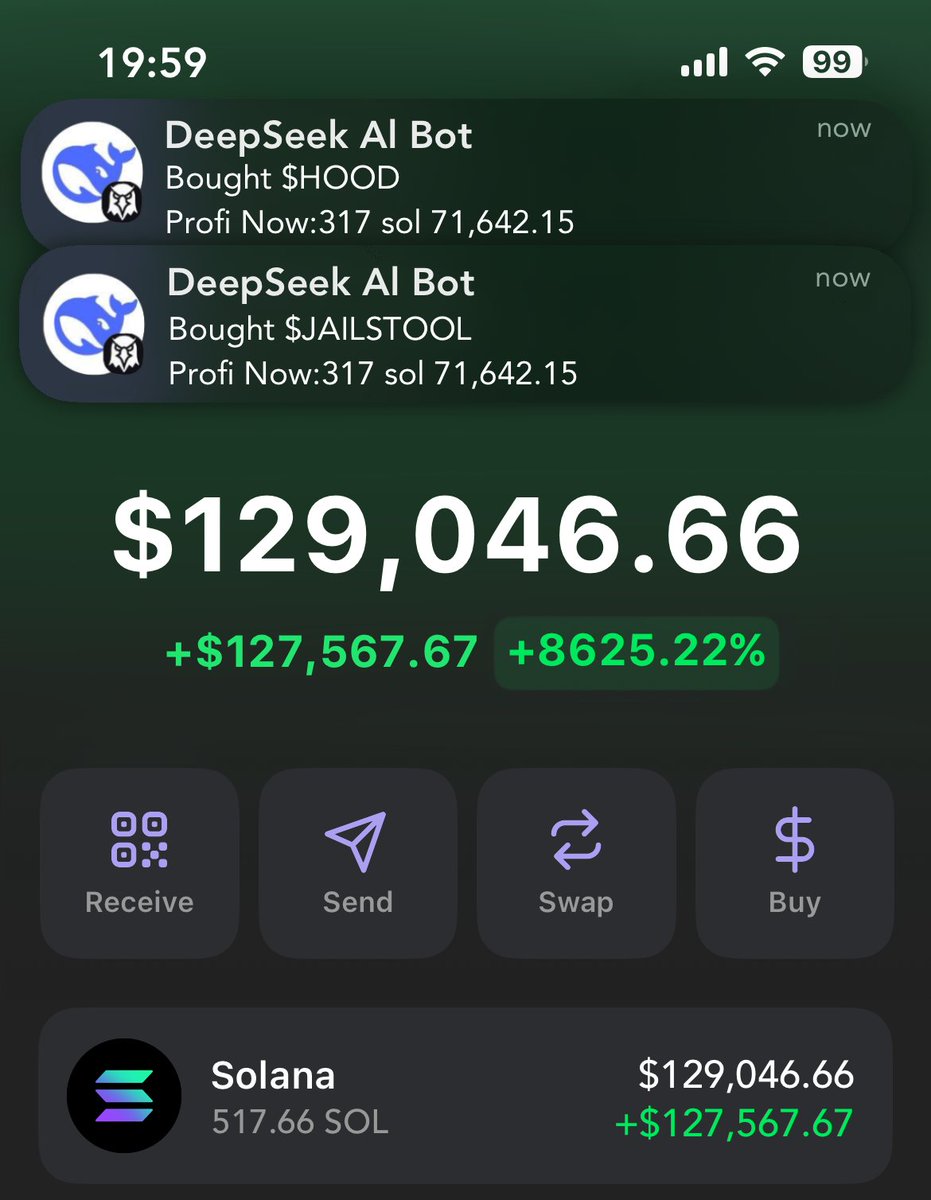 I built an AI bot with DeepSeek to spot gems early

I sniped #JAILSTOOL (317 $SOL) and $HOOD(254 $SOL) thanks to it

No clickbait, just facts.

🧵: Step-by-step setup (read fast, deleting soon) 👇