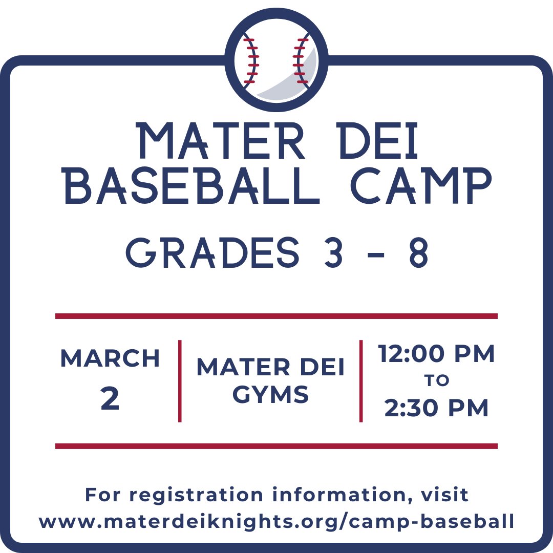 We look forward to hosting grade school students (grades 3-8) at our baseball camp on March 2!

For detailed information and the registration form (online or printable), visit materdeiknights.org/camp-baseball.

#WeAreMD #LeadInspireServe