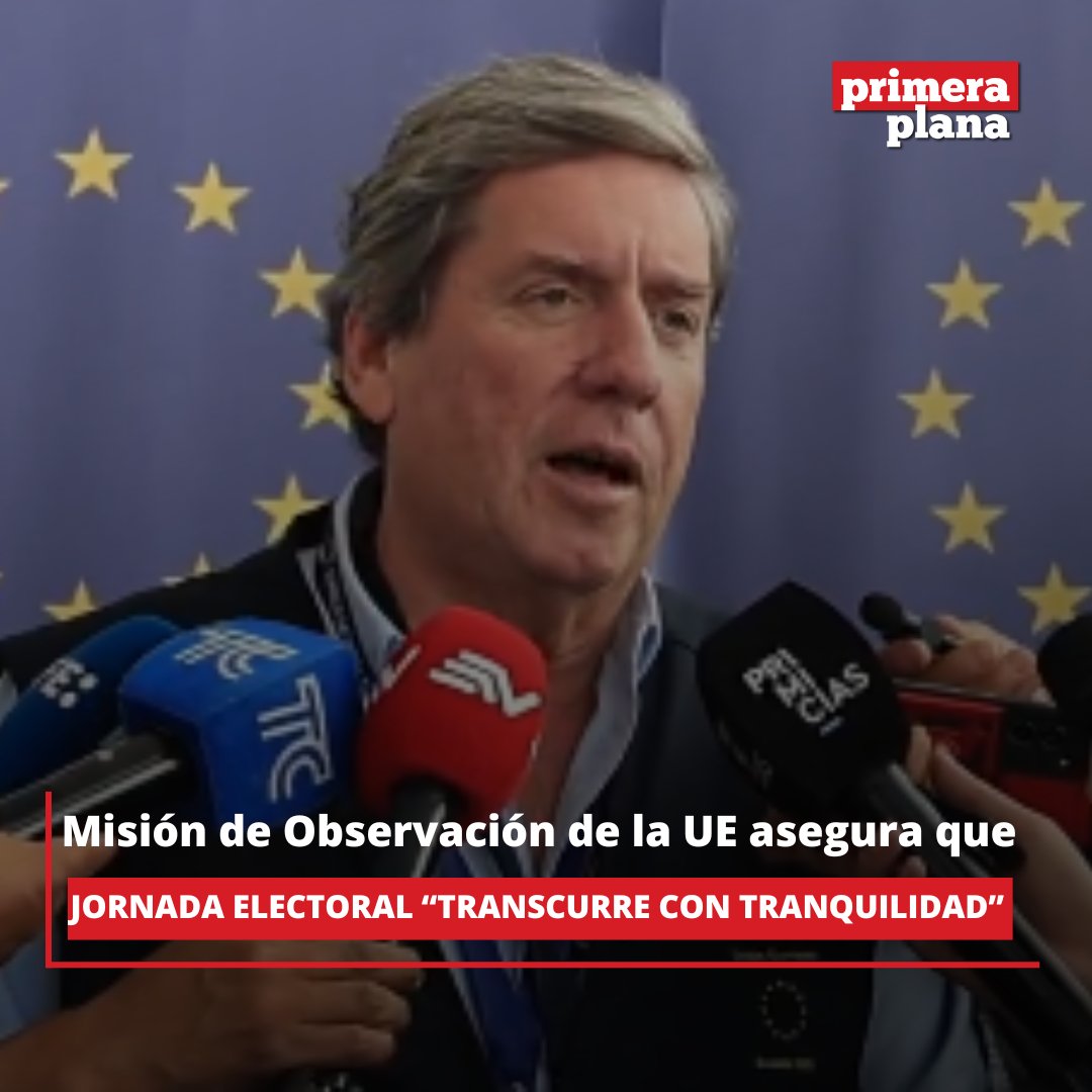 PrimeraPlanaECU's tweet photo. 🔴#Elecciones2025Ec| El jefe de la Misión de Observación Electoral (MOE) de la Unión Europea (UE), Gabriel Mato, aseguró que la jornada de votación de este domingo, 9 de febrero, “transcurre con tranquilidad” en Ecuador.

🔴“Podemos decir que, hasta ahora, por la información que yo he recibido de todos los observadores de esta misión de la Unión Europea, es que ha sido un día tranquilo, se han abierto con normalidad eh todos los colegios”, dijo. 

🔴Por otro lado, aclaró que la Misión de la UE está en Ecuador desde principios del mes de enero, “observando de forma imparcial, sin ningún tipo de injerencias, todo lo que es el proceso electoral”, recalcó. 

https://t.co/g7I0fJI4Ic