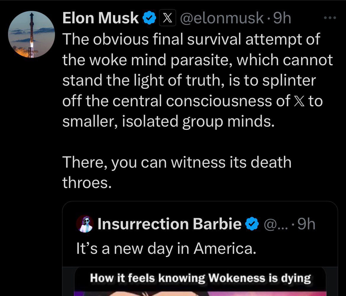 @PlatyCoins @endwokenessol Because Elon and Trump want to destroy the woke virus. Elon's close friends are following. It has a strong community. Those who say there are only male and female genders are here. Join us and let's destroy this virus💪