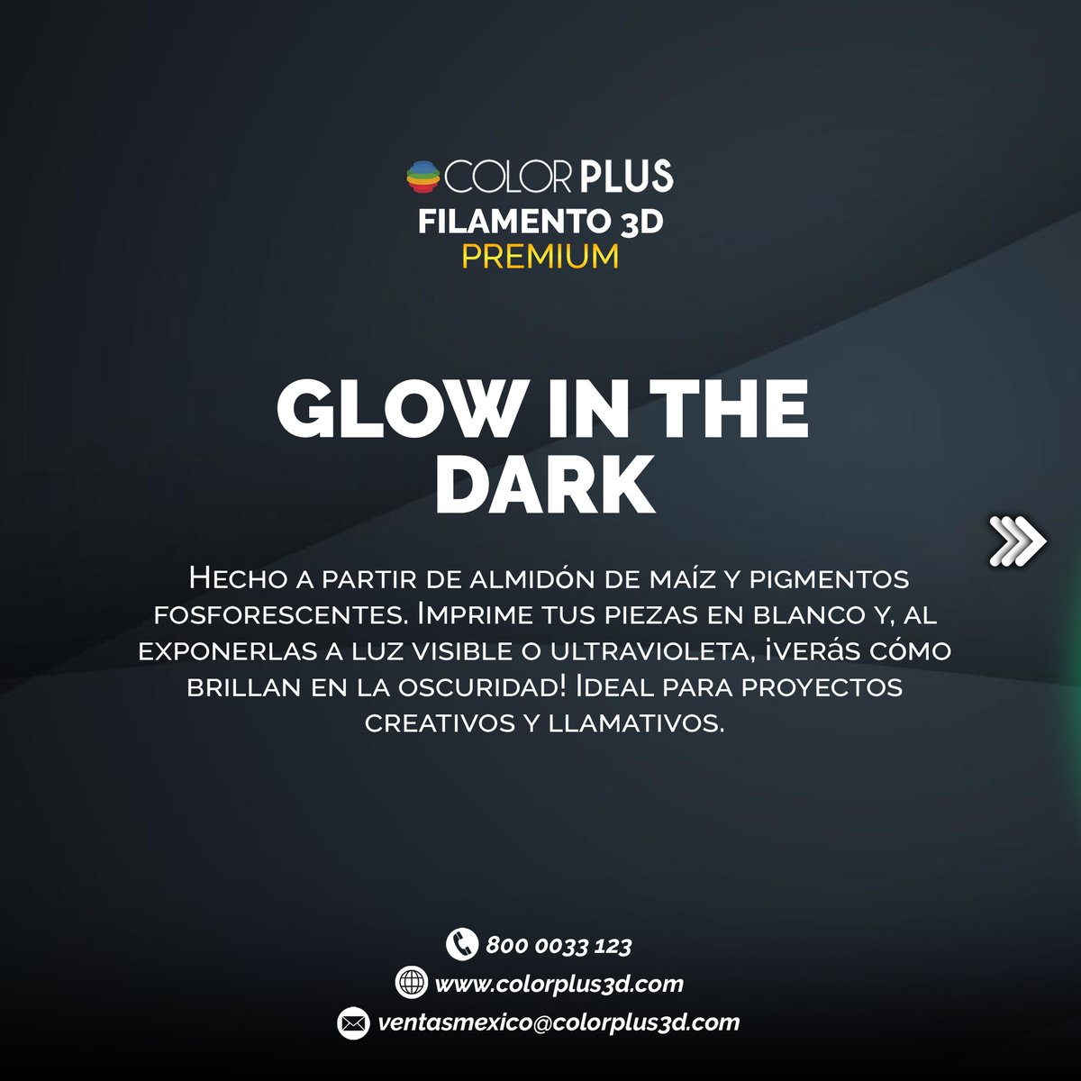 ColorPlus3d's tweet image. GLOW IN THE DARK 😎
🌿Hecho a partir de almidón de maíz y pigmentos fosforescentes.
Imprime tus piezas en blanco y, al exponerlas a luz visible o ultravioleta. 👀 🌈
🌐colorplus3d.com/?s=GLOW+IN+THE…
.
.
#filamento3d #impresion3d #filamento #glowinthedark #COLORPLUS3D #Colorplus