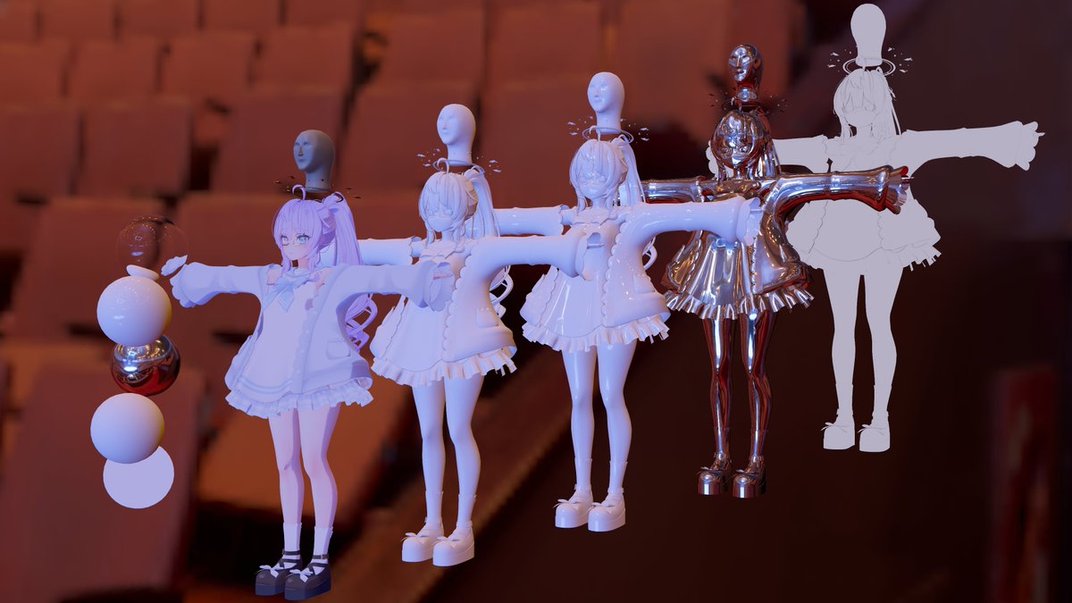 teehexploder's tweet image. It's helpful to have references when adjusting your shading - even if they're not the look you're going for. Something is wrong if you clash with the environment! I think of stylized rendering as an extension of PBR - not an alternative. #3DCG #PBR #VRChat shader by @poiyomi