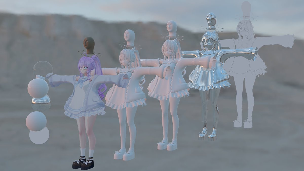 teehexploder's tweet image. It's helpful to have references when adjusting your shading - even if they're not the look you're going for. Something is wrong if you clash with the environment! I think of stylized rendering as an extension of PBR - not an alternative. #3DCG #PBR #VRChat shader by @poiyomi