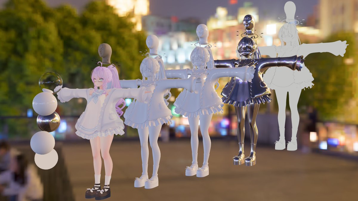 teehexploder's tweet image. It's helpful to have references when adjusting your shading - even if they're not the look you're going for. Something is wrong if you clash with the environment! I think of stylized rendering as an extension of PBR - not an alternative. #3DCG #PBR #VRChat shader by @poiyomi