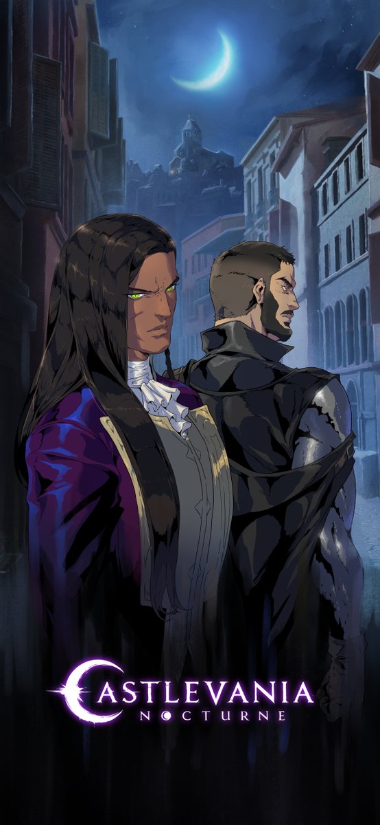 Olrox &amp; Mizrak!! 🐉🌙

I tried a little harder to make this one fit a smartphone wallpaper template a little better, hope it worked. 😅

#CastlevaniaNocturneS2