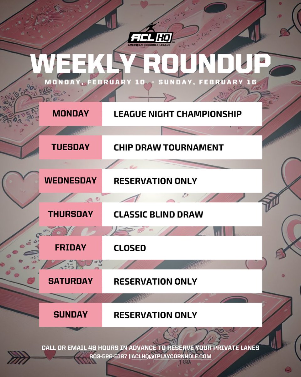 It’s love week! ❤️ See you on the boards! 🫵 Here is this week’s schedule.