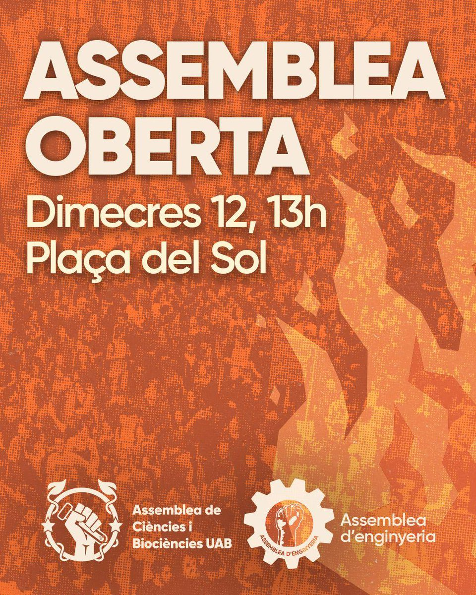 🔴 Vols organitzar-te amb el moviment estudiantil de la UAB? Vine a l'assemblea oberta de l'Assemblea de Ciències i Biociències i l'Assemblea d'Enginyeria AQUEST DIMECRES‼️