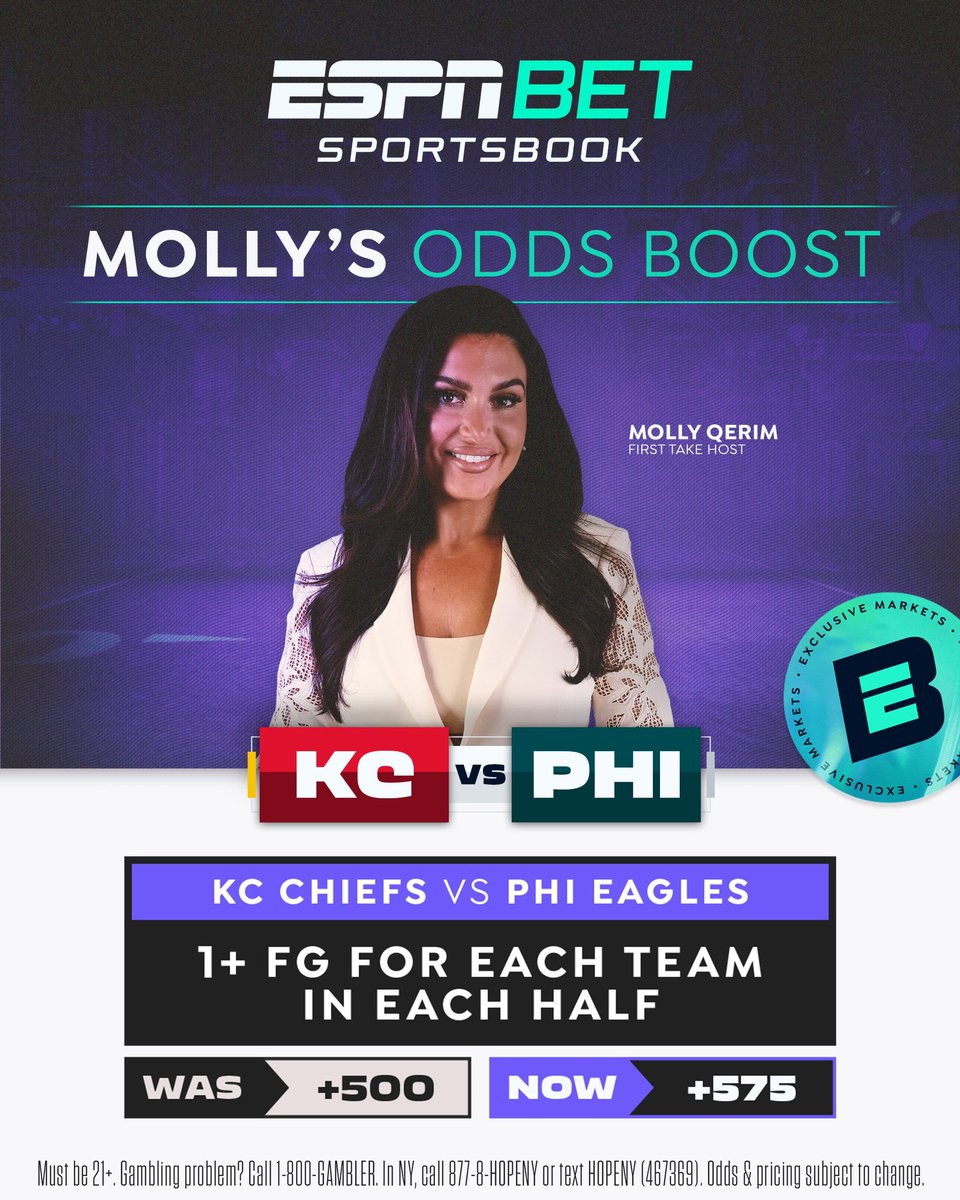 I’m back on the boost wagon for the big game and I’m bringing back my signature field goal offer. 

We need the Eagles and Chiefs both to make a field goal in each half to cash our tickets. Head over to @ESPNBet to back my Odds Boost: 
espnbet.app.link/zYx5lA31kIb?%2…
 #ad