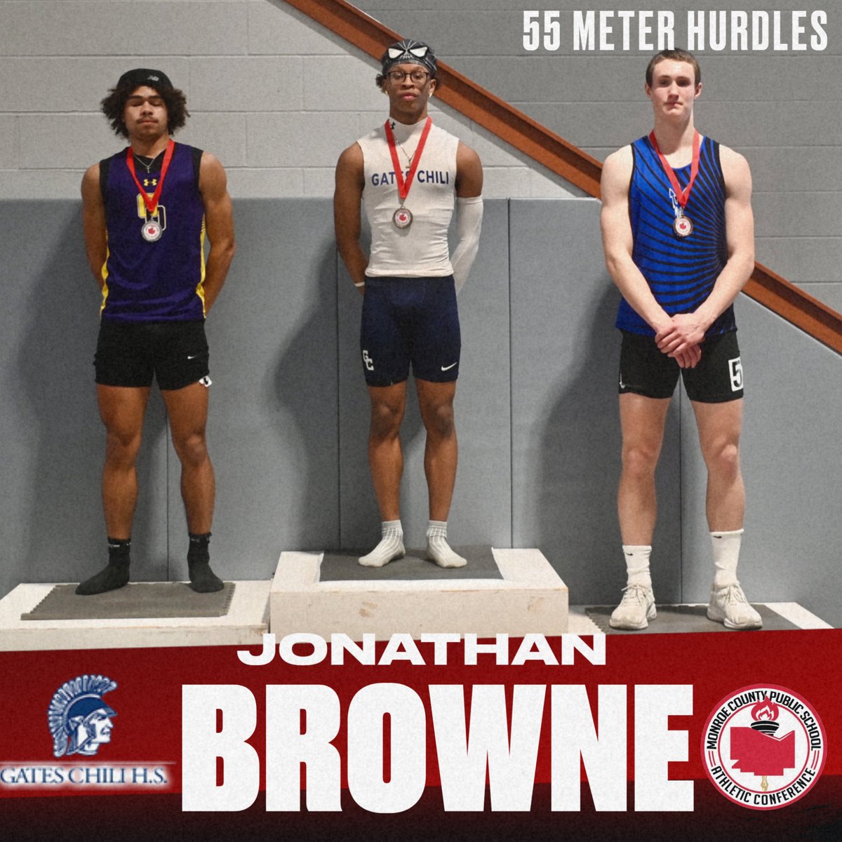 Congratulations to Gates Chili senior Jonathan Browne! He is the Monroe County Indoor Track &amp; Field champion in the 55-meter hurdles, winning Saturday at Nazareth.

Full results: results.yentiming.com/2025/indoor/02…

<a href="/GCSDSpartans/">Gates Chili Athletics</a>