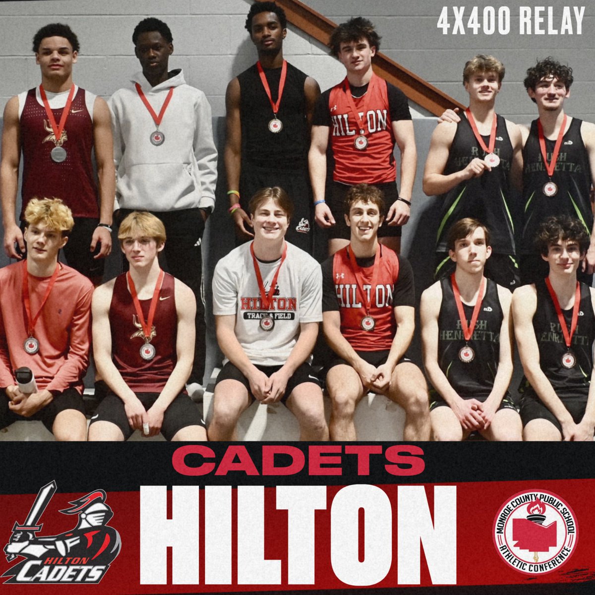 Congratulations to the team from Hilton! The Cadets edged Pittsford Mendon and Rush-Henrietta to win the Monroe County Indoor Track &amp; Field 4x400 meter relay.

Full results: results.yentiming.com/2025/indoor/02…

<a href="/HiltonCadets/">Hilton Athletics</a>
