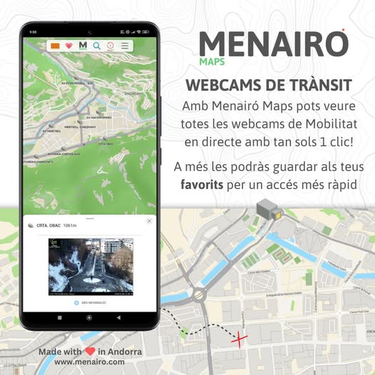 Menairomaps's tweet image. Les webcams de mobilitat també al Menairó Maps. Consulta l'estat de les carreteres abans de desplaçar-te, i guarda les càmeres als teus favorits per un accés més ràpid!  #andorra #historia #cultura #guia #natura #ski #snow #andorralavella

@Mobilitat_AND