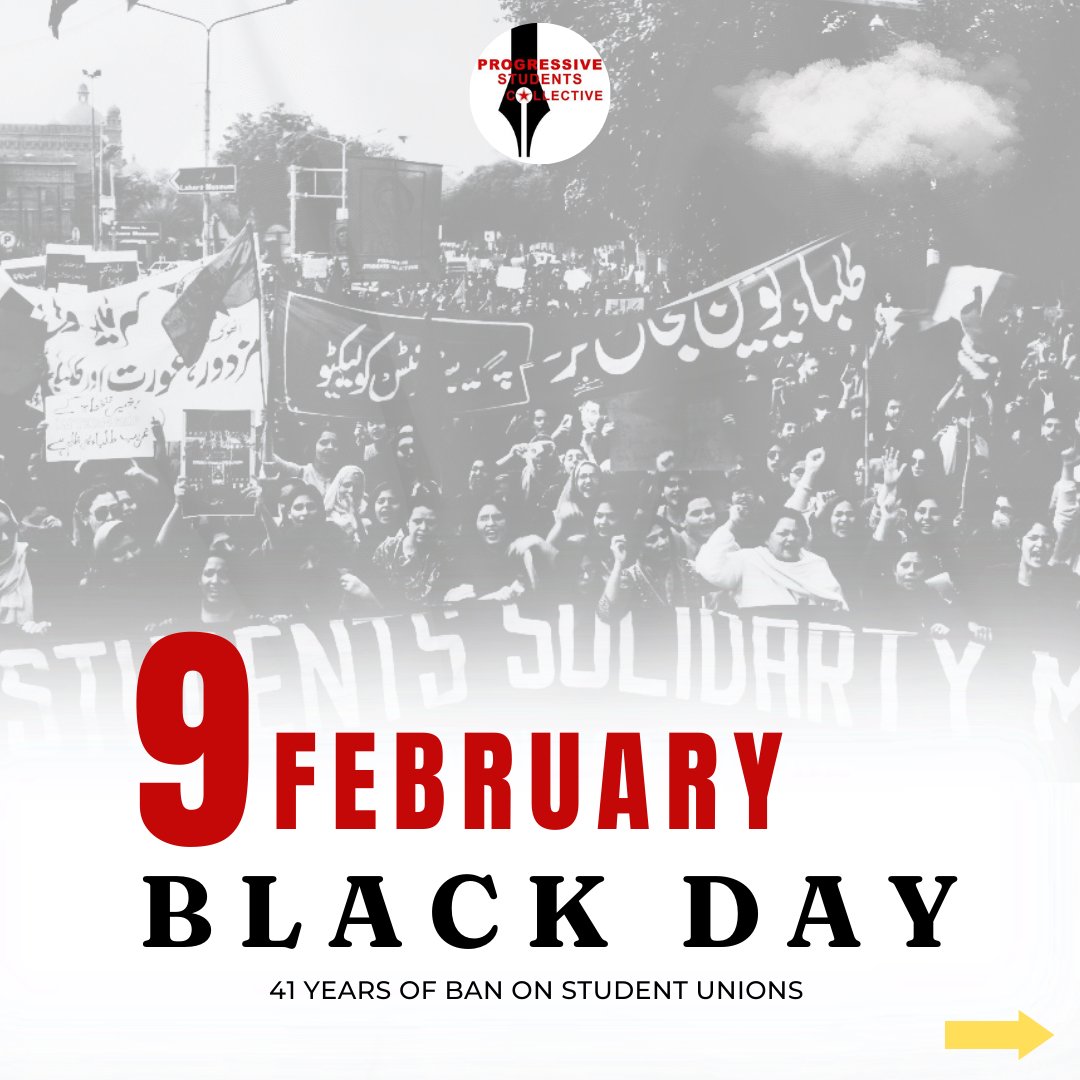 PSCollective_'s tweet photo. 9 فروری پاکستان کی طلبہ تاریخ کا ایک سیاہ ترین دن ہے۔ 9 فروری 1984 کو آمر ضیاء الحق نے طلبہ یونین پر پابندی عائد کر کے طلبہ کو انکے حقِ نمائیندگی سے محروم کیا۔ طلبہ یونین پر پابندی کے حوالے سے پی ایس سی کا بیانیہ ذیل میں پڑھیے۔
#RestoreStudentsUnion #9thFeb #PSC https://t.co/P0MDAGbY24